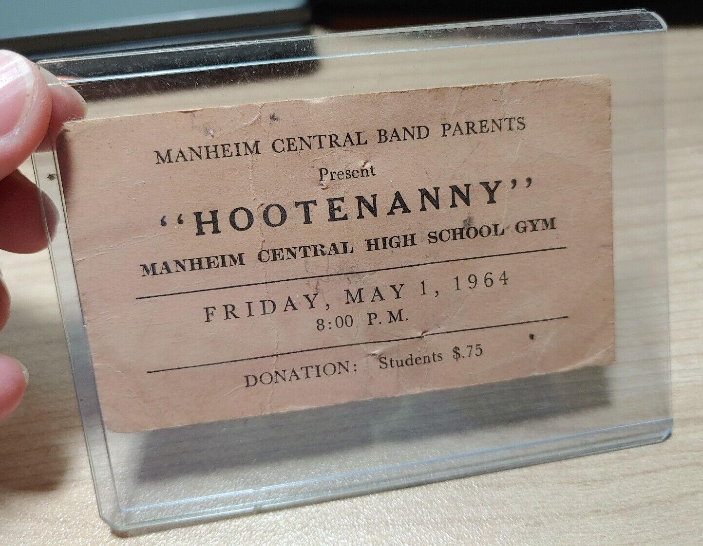 Vintage 1964 Hootenanny Manheim Central High School Band Card Ticket