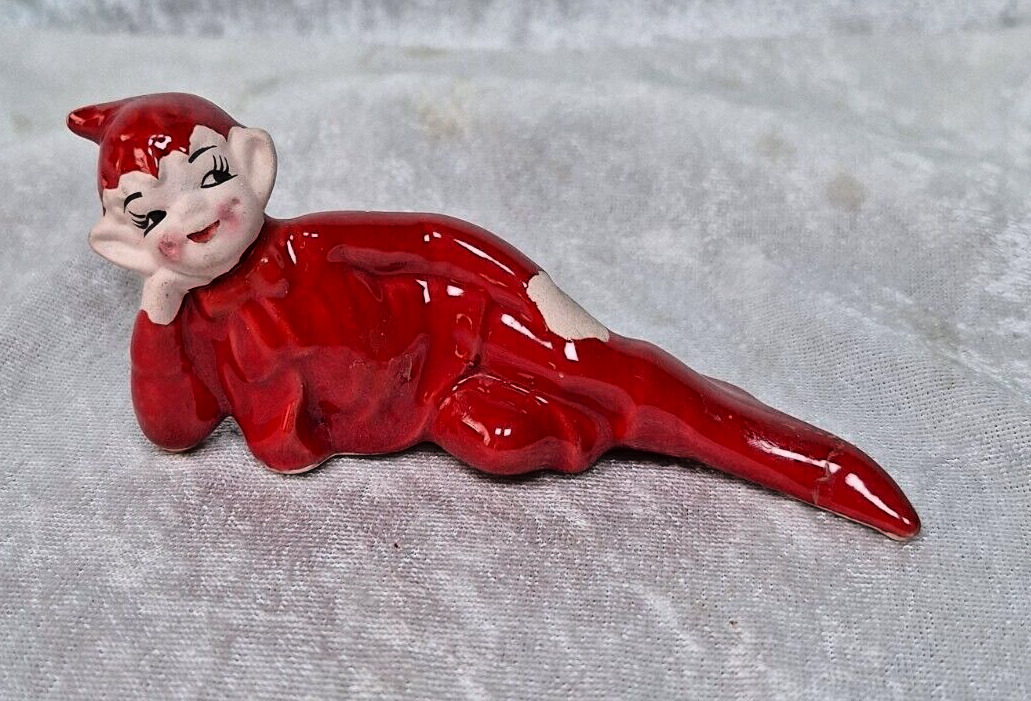Gilner Red Pixie Elf Ceramic California Pottery Figurine Vintage MCM READ