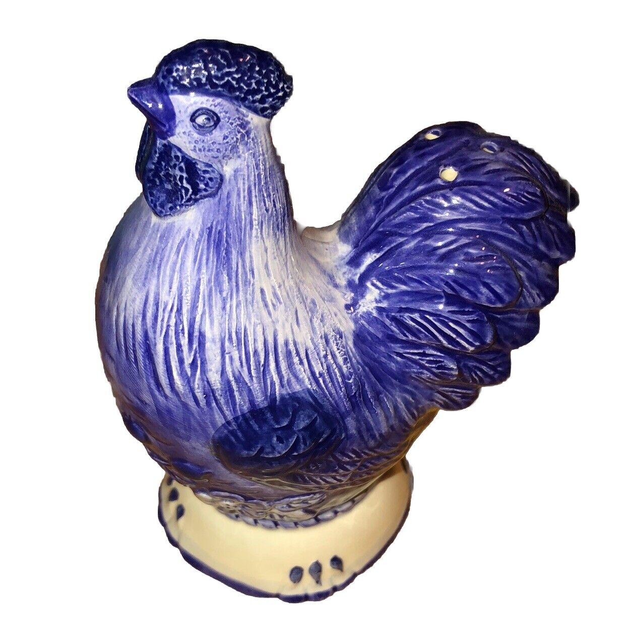 Vintage Ceramic Chicken Rooster Shaker Cobalt Blue ￼5”