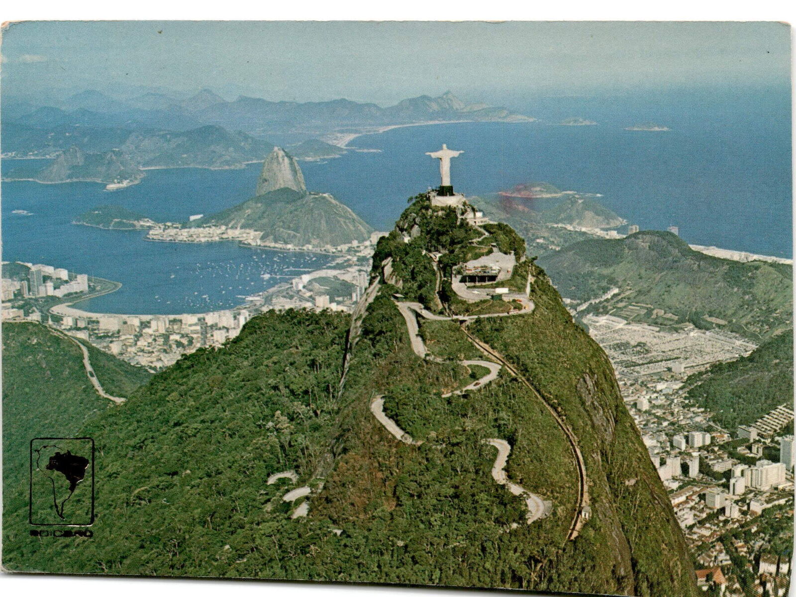 Aerial view postcard of Christ Redeemer.