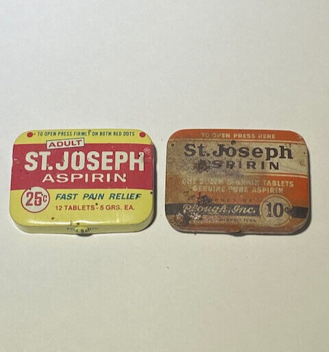 Vintage Medicine Tin St.Joseph Aspirin Adult Strength , Set of 2, *BNT776*