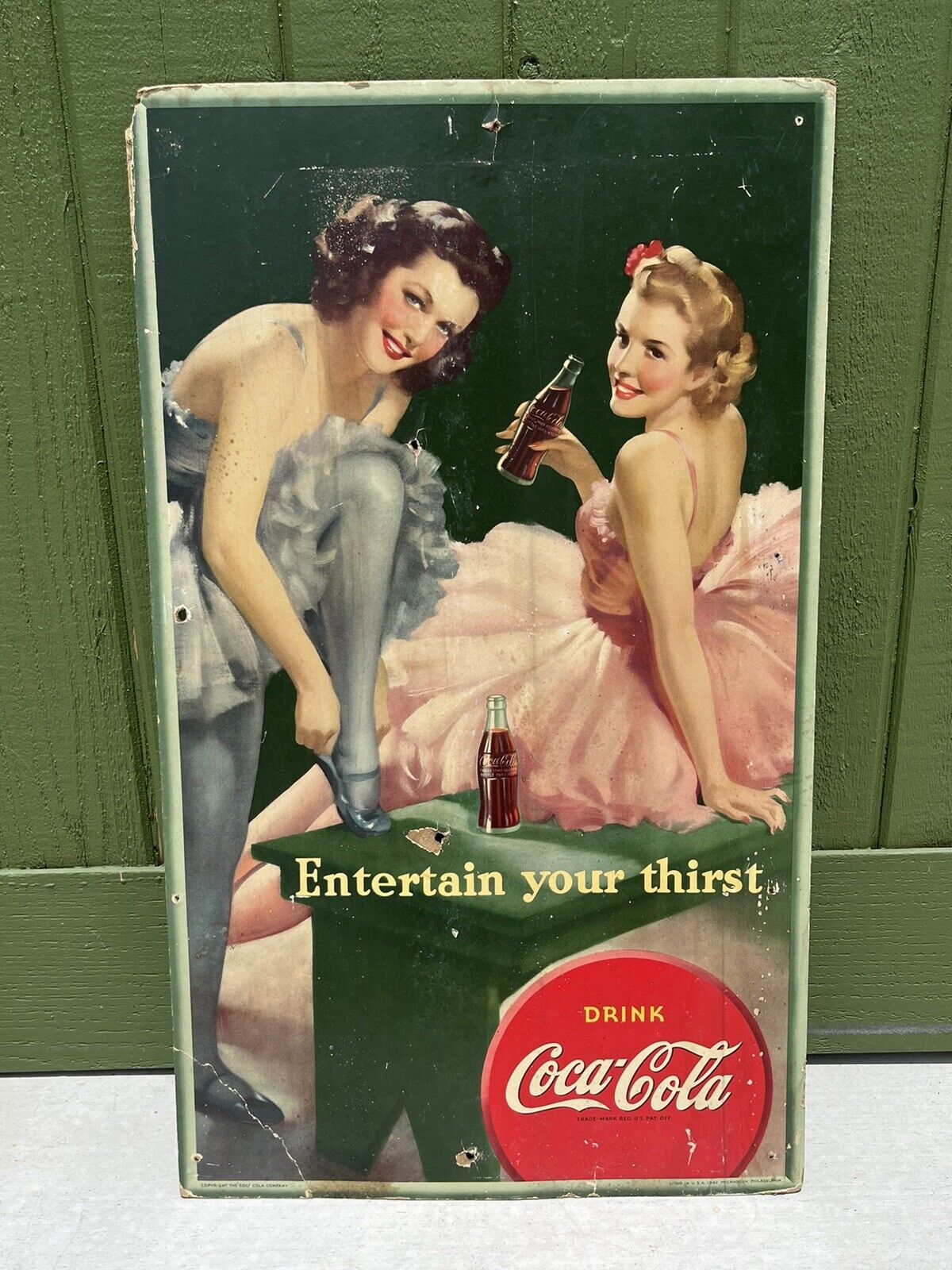 Vtg 1942 Coca Cola Ballerinas Vertical Cardboard Sign McCandlish 27\