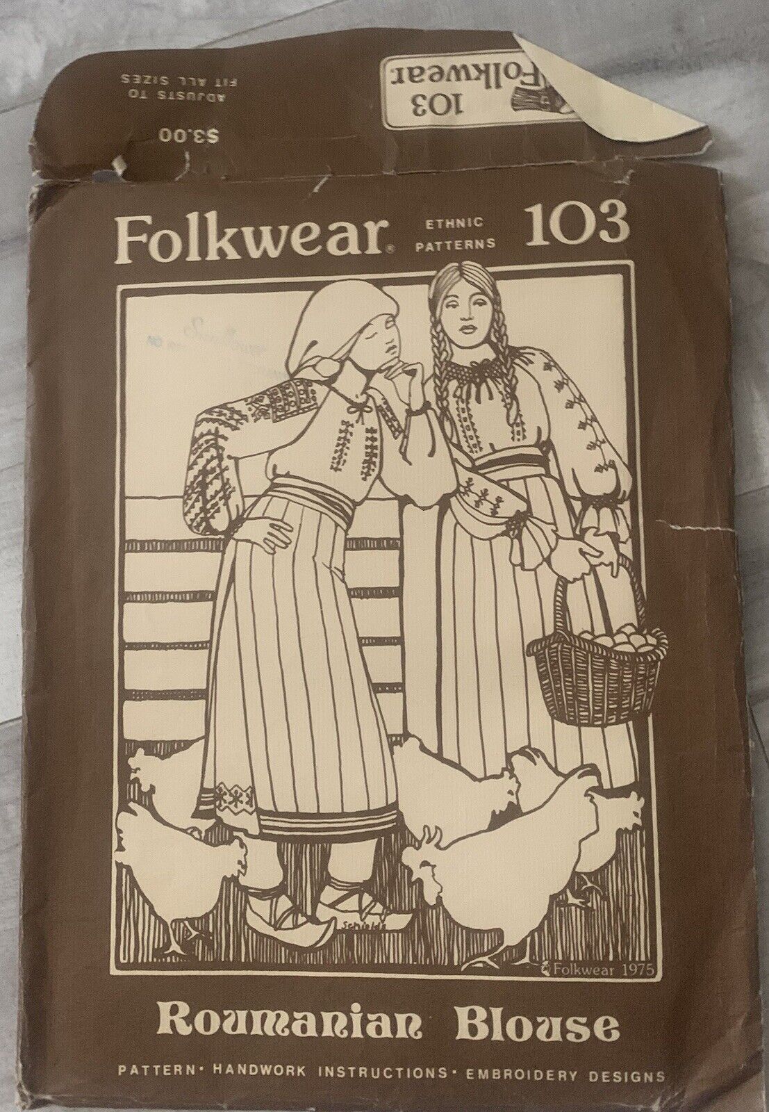Folkwear Ethnic Sewing Pattern 103 Roumanian Blouse Romanian Uncut Vtg