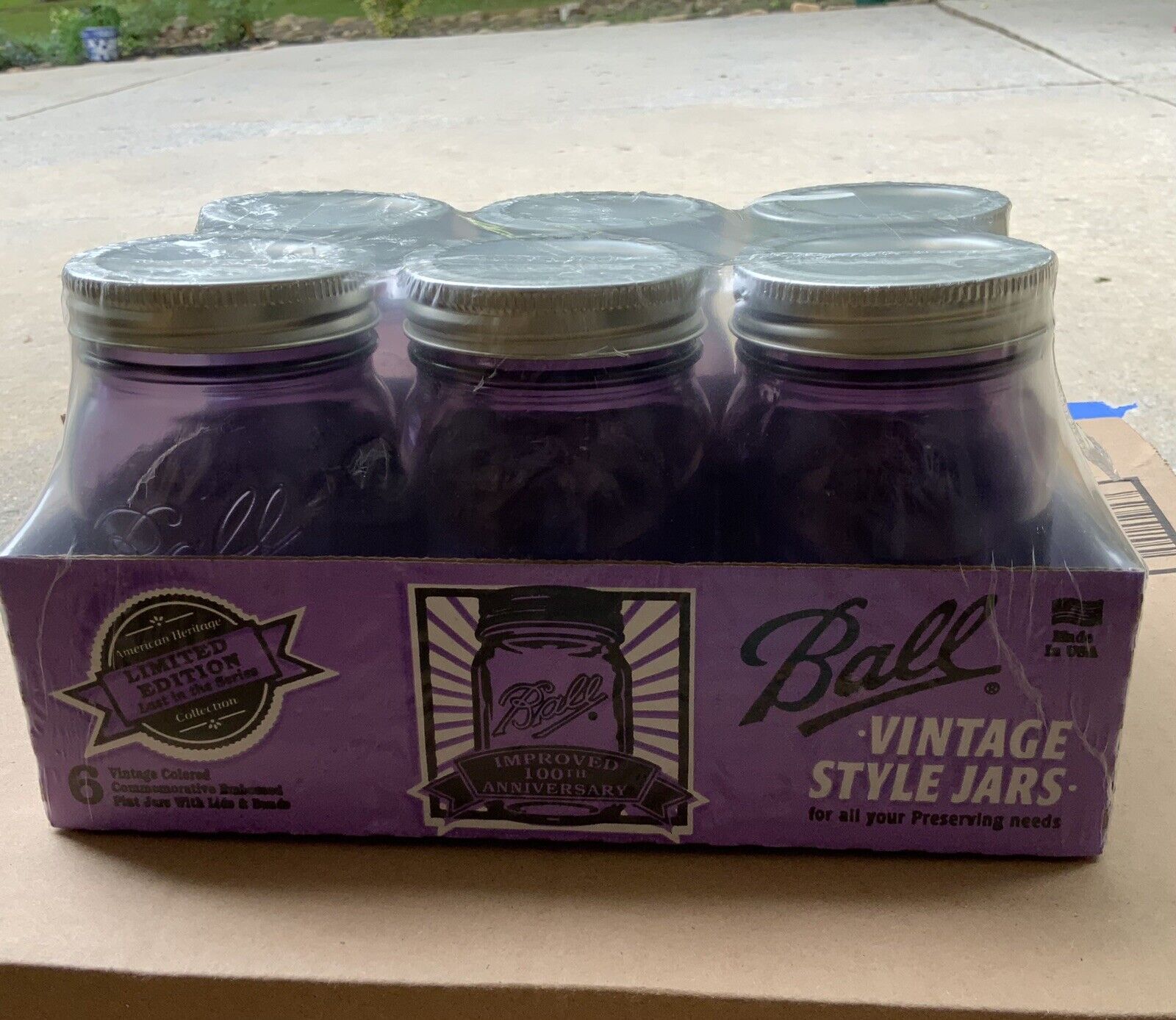 Set of 6 Purple Heritage 100th Anniversary Edition Vintage Ball Mason Pint Jars