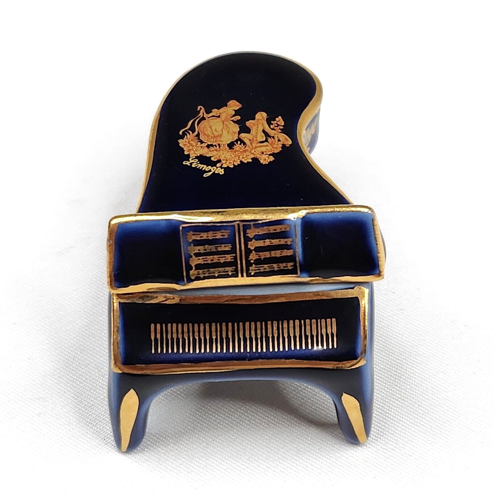 Limoges Castel France Piano Footed Trinket Box Cobalt Blue & Gold Removeable Lid