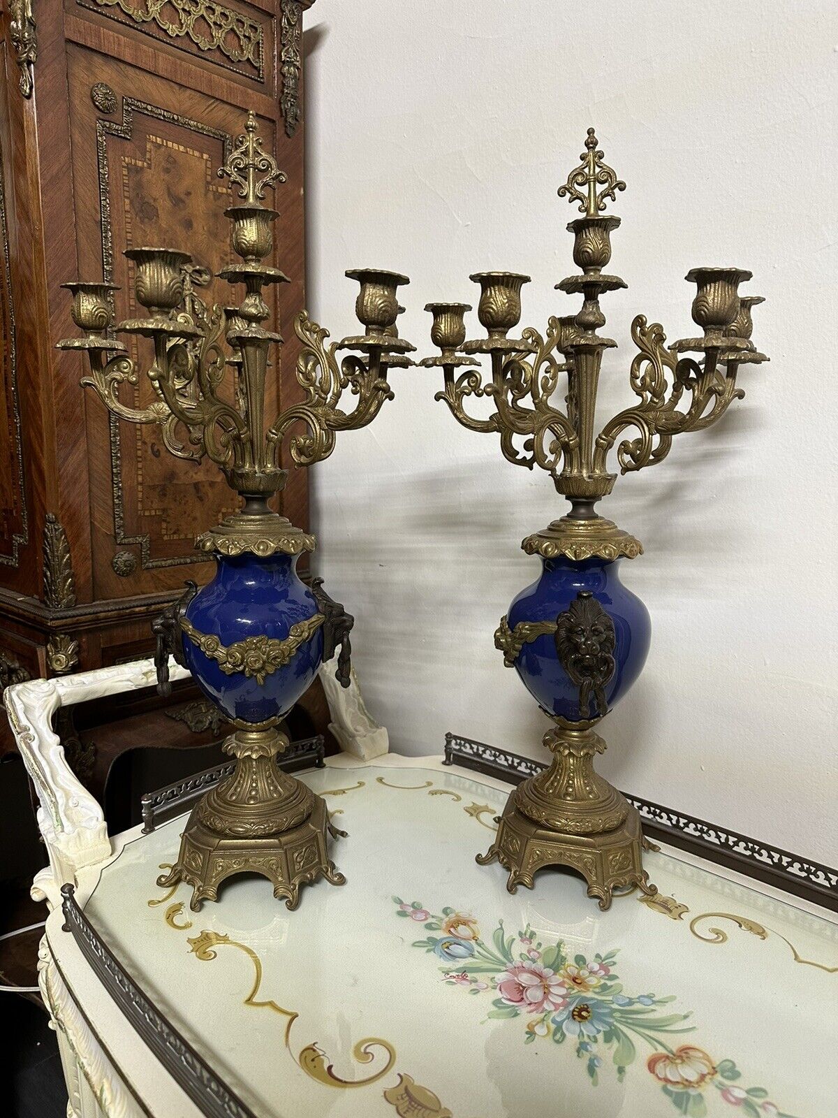 ITALIAN IMPERIAL BREVETTATO  CANDELABRAS CANDLE HOLDERS LIONS ITALY 25” HIGH