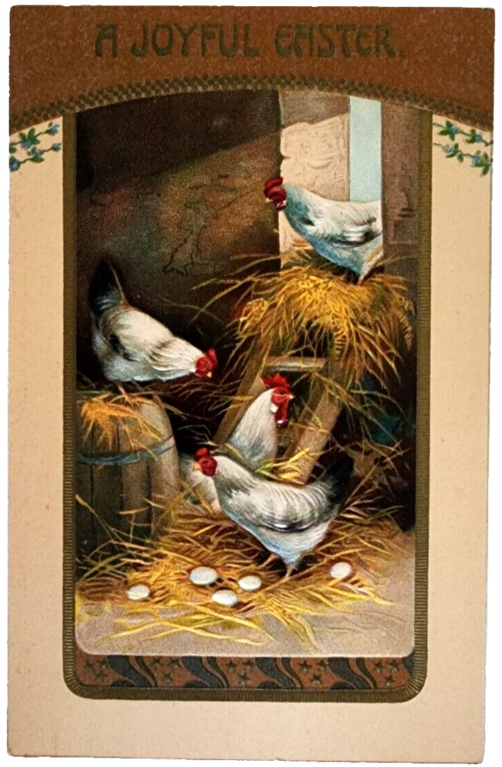 Postcard A Joyful Easter Chickens Hanging Out at Coop, Germany  Embossed