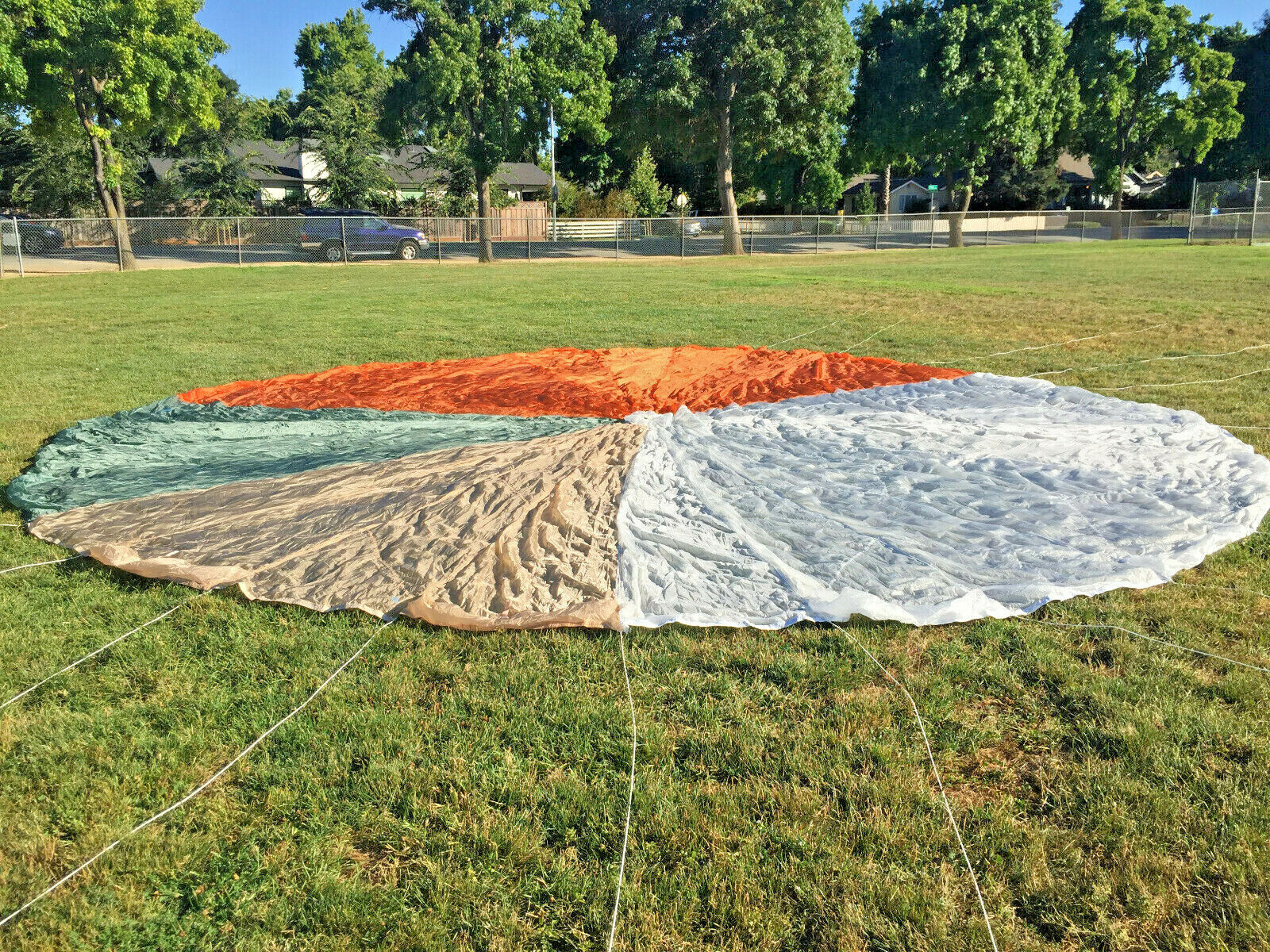 NEW 28 FT. MILITARY 4 COLOR C-9 PARACHUTE CANOPY W/ LINES CUT AT CONNECTOR LINKS