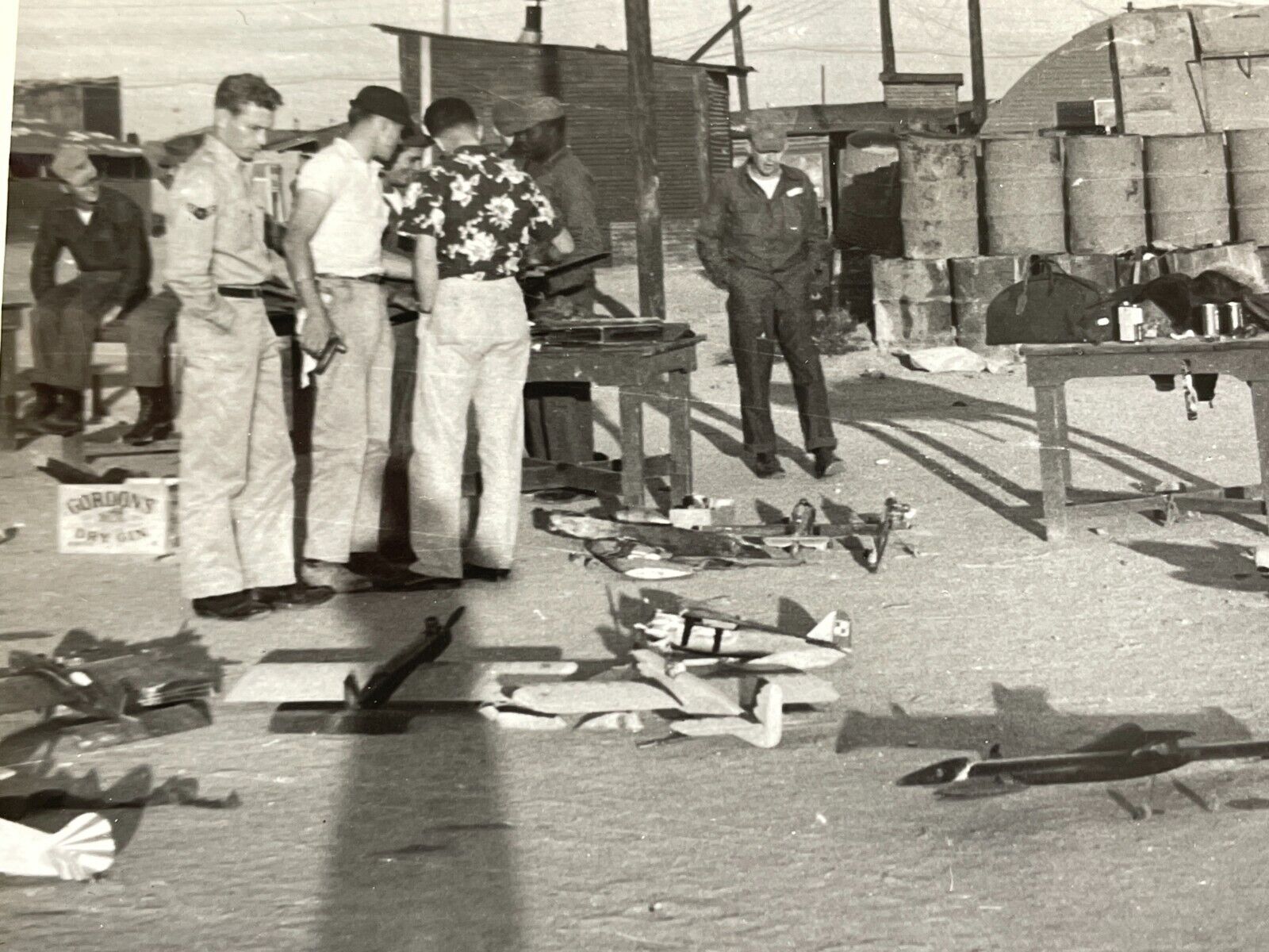 A5 Photograph Military Men Playing With Model RC Motor Airplane Toys 1940-50's