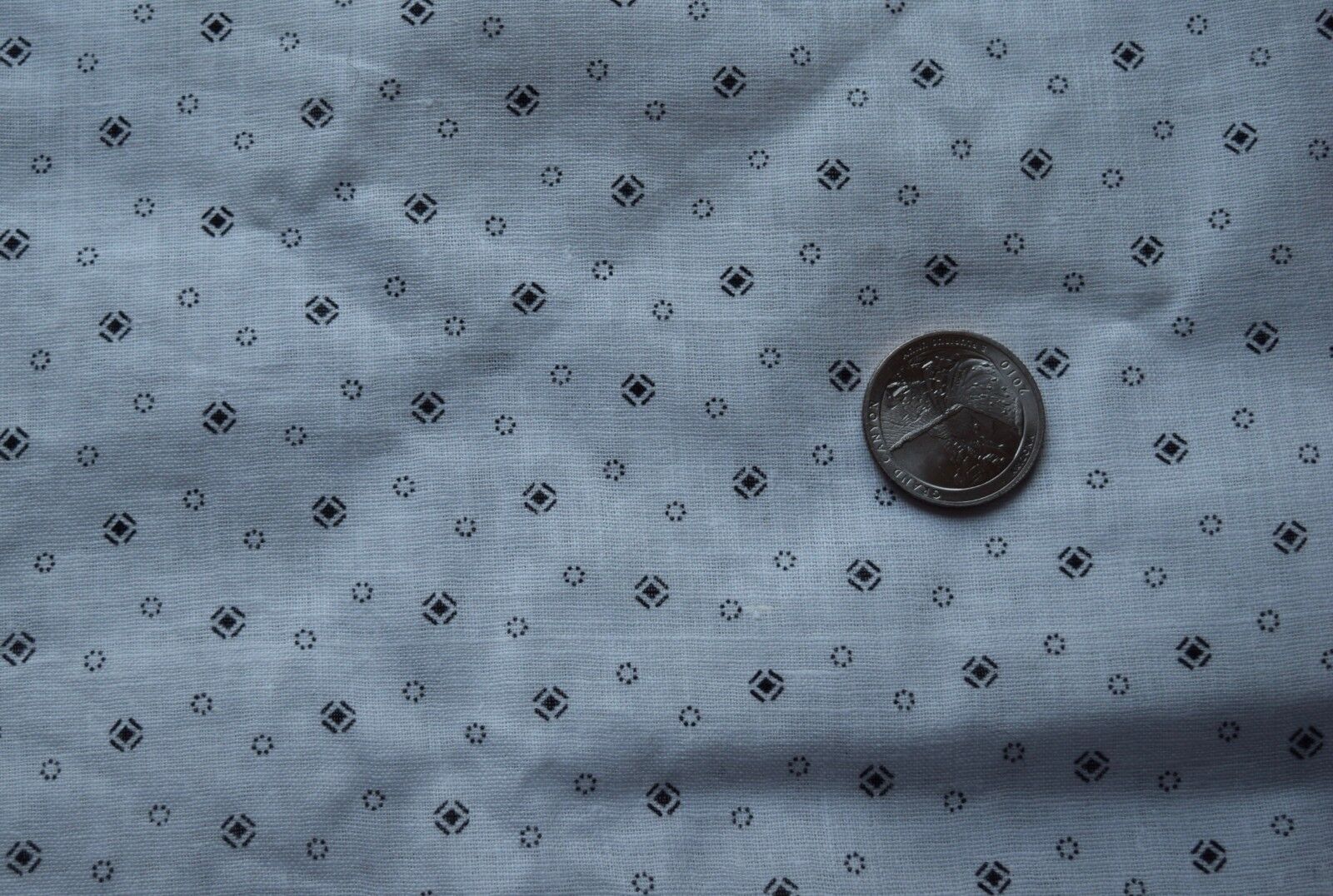 6954 1/2 yd antique 1880's cotton fabric, shirting, white with small black motif