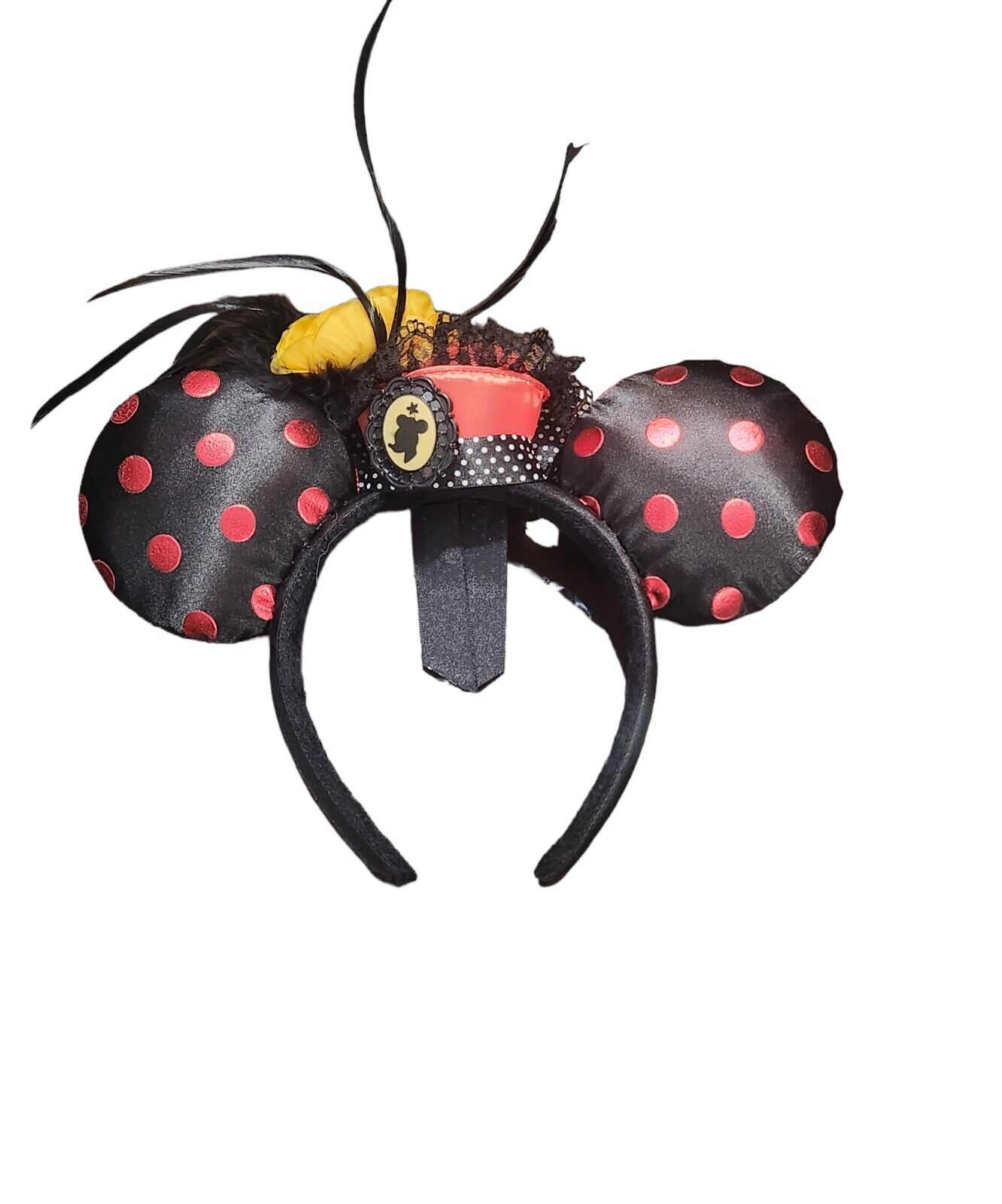 Disney Parks Minnie Mouse Ears  Cameo Silhouette Flower Feathers Polka