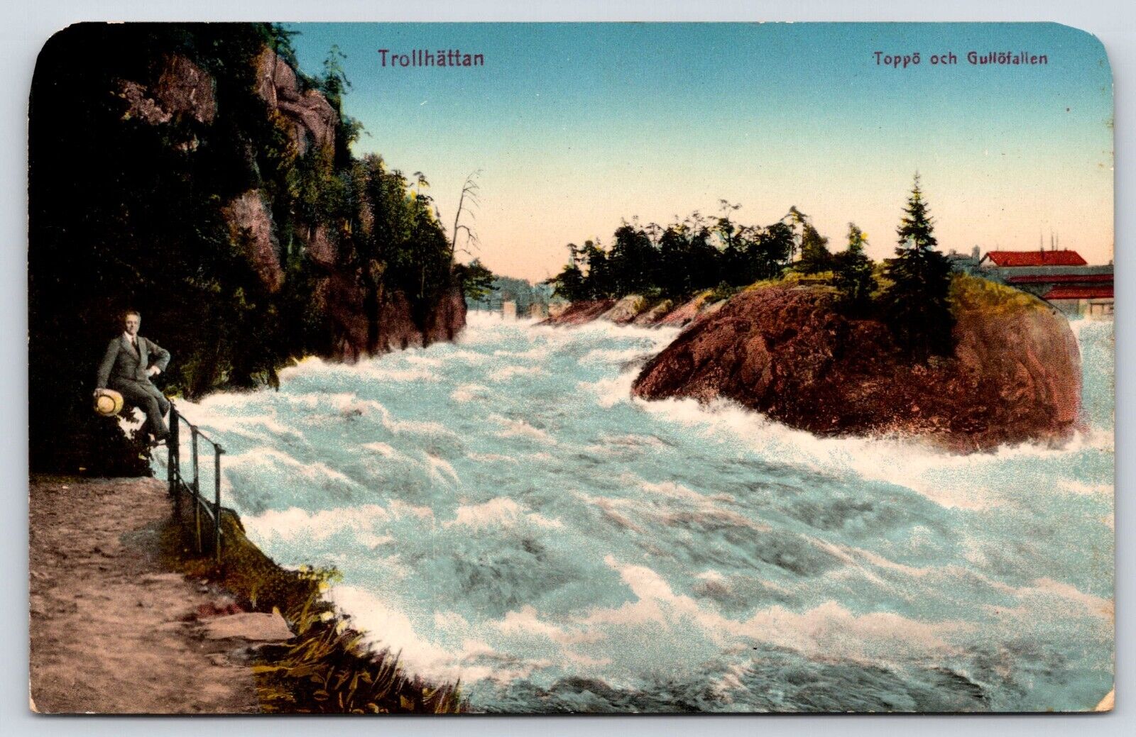 Vintage Postcard Trollhattan Sweden Toppo Och Gullofallen