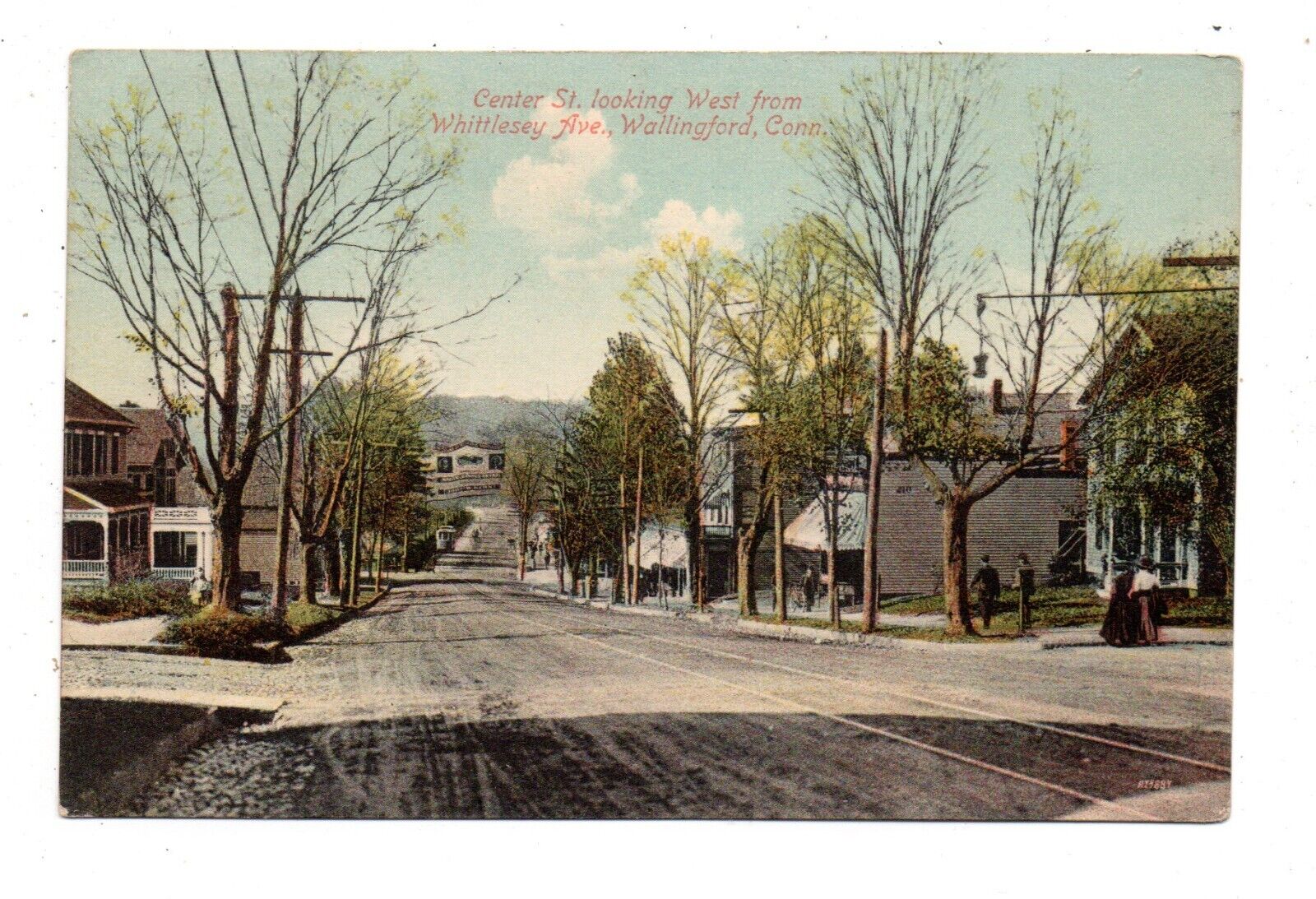 WALLINGFORD, CT ~ CENTER STREET, WEST FROM WHITTLESEY, SCHMELZER PUB ~ used 1910