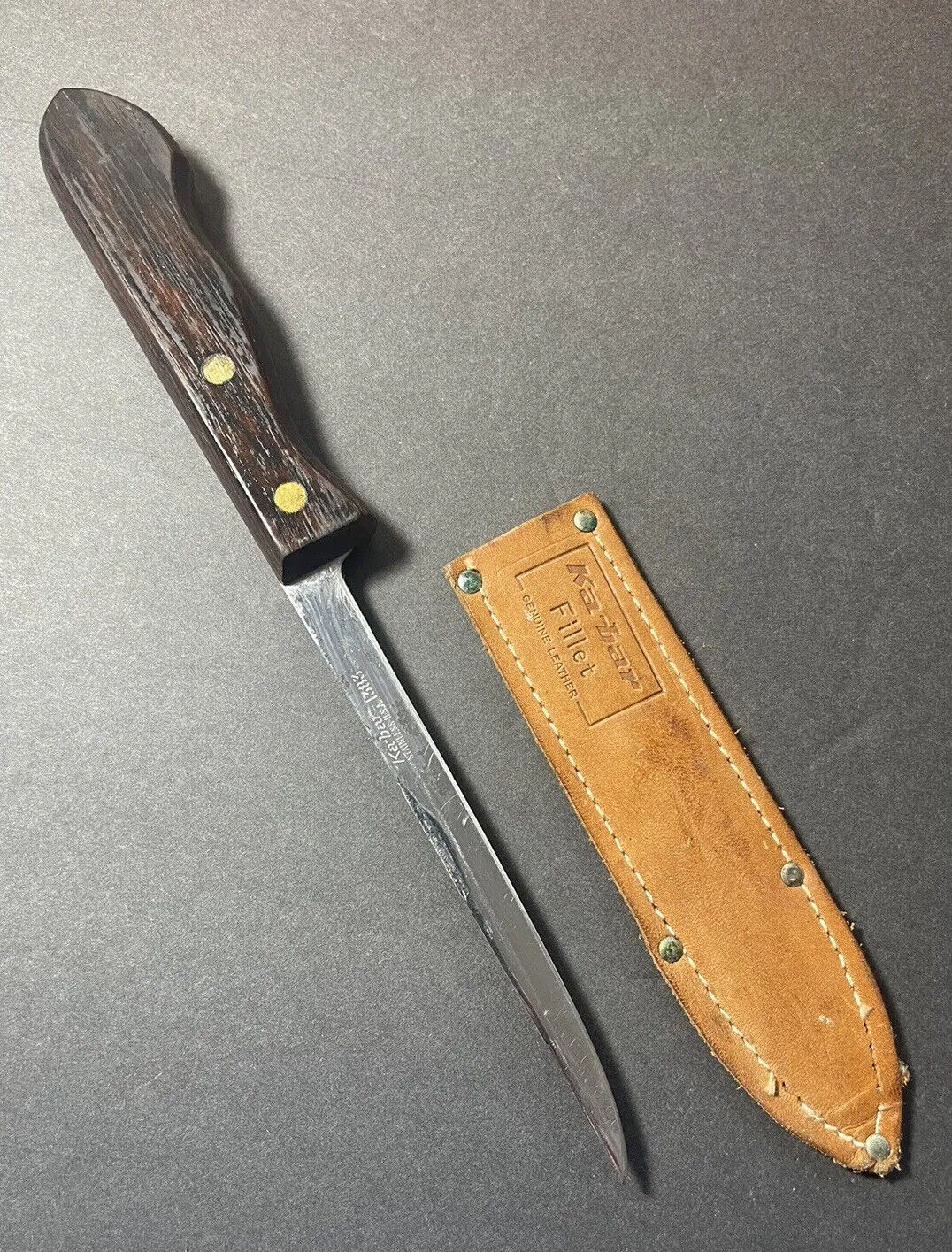 Ka-bar 1383 Fillet Knife Rosewood Handle With Original Leather Sheath Kabar