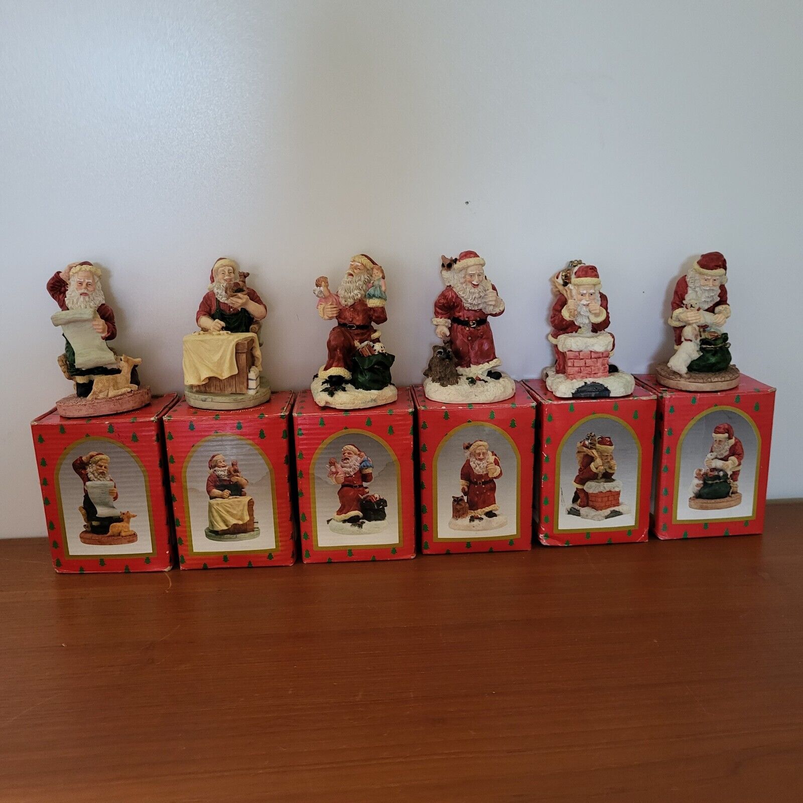 Complete Set 6 Brinns 1992 Santa Figurines Christmas  Handcrafted Hand-painted 