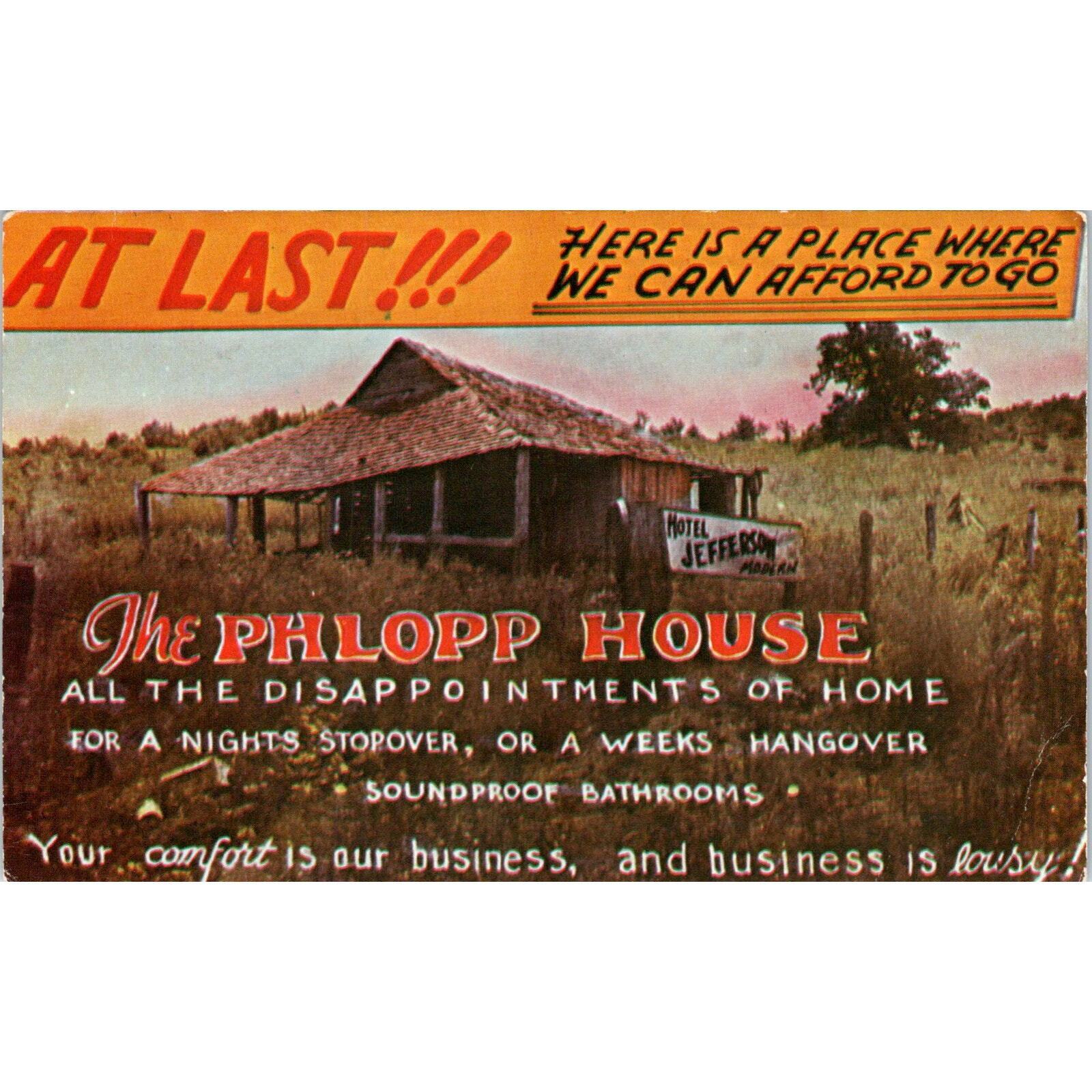 The Phlopp House Comic Hotel Advertising Upper Michigan Original Postcard TJ9-P3