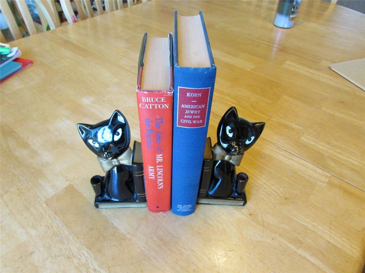 Pair of Vintage Black Siamese Cat Redware Bookends, Japan, Dark Academia, Gothic