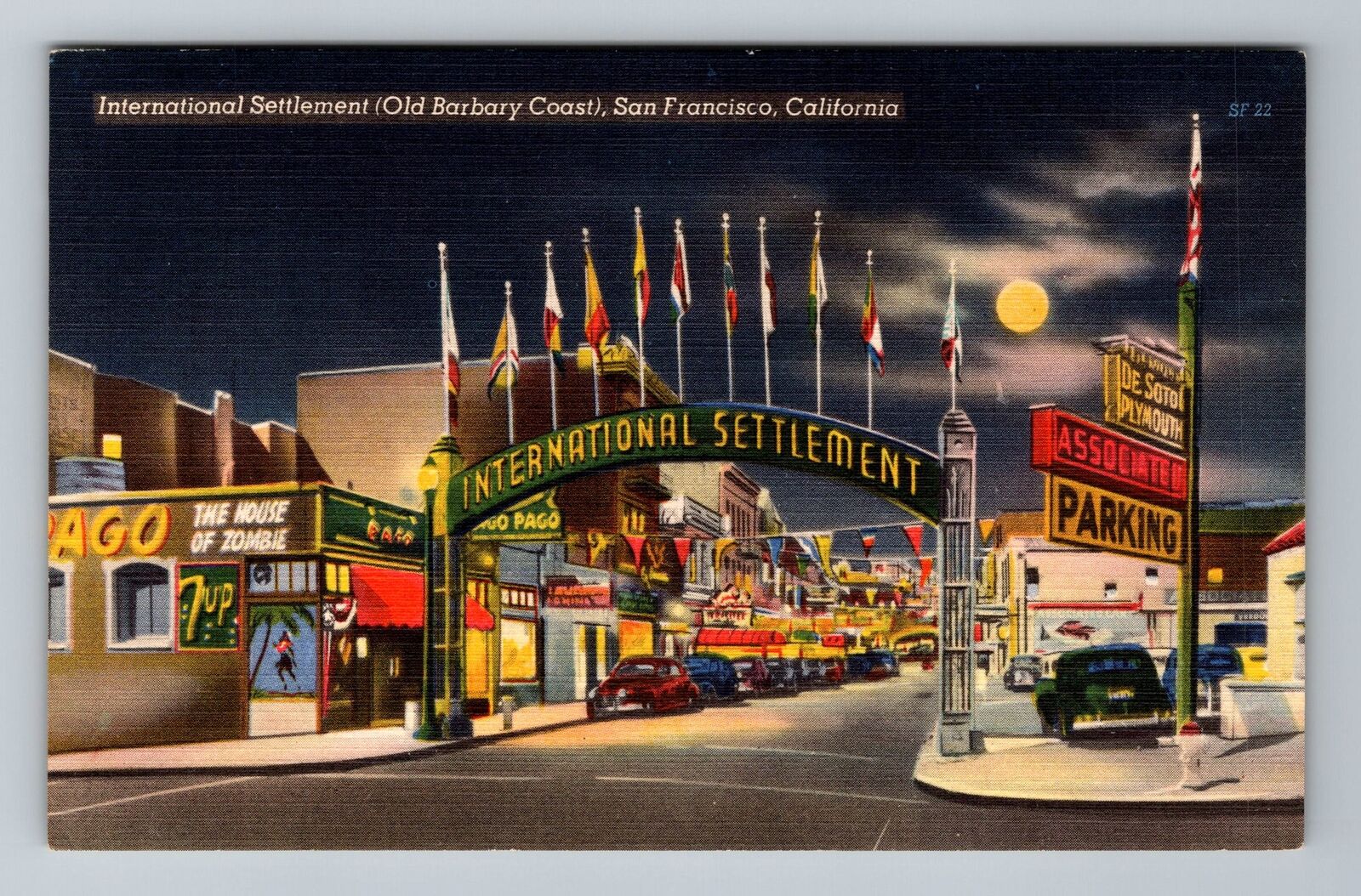 San Francisco CA-California, Night, International Settlement, Vintage Postcard