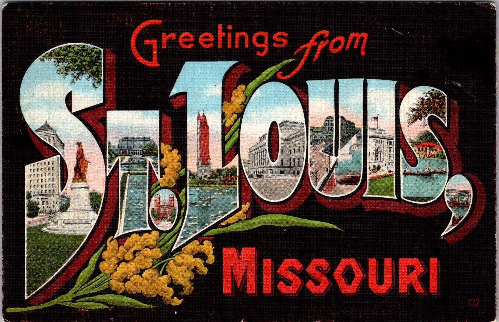 LARGE LETTER Vintage Postcard Greetings From Missouri ~KB13