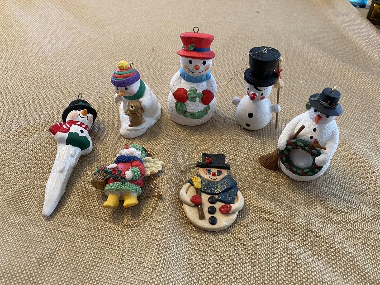 Beautiful Collection Of Seven Snowman Christmas Tree Ornaments