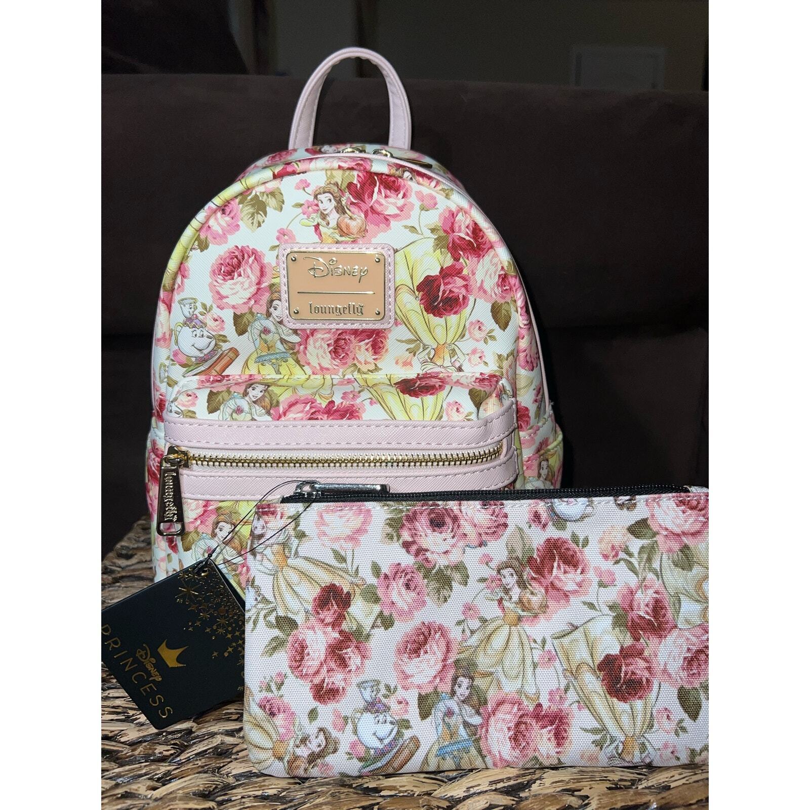 Disney Beauty And The Beast Belle AOP Floral Loungefly Mini Backpack