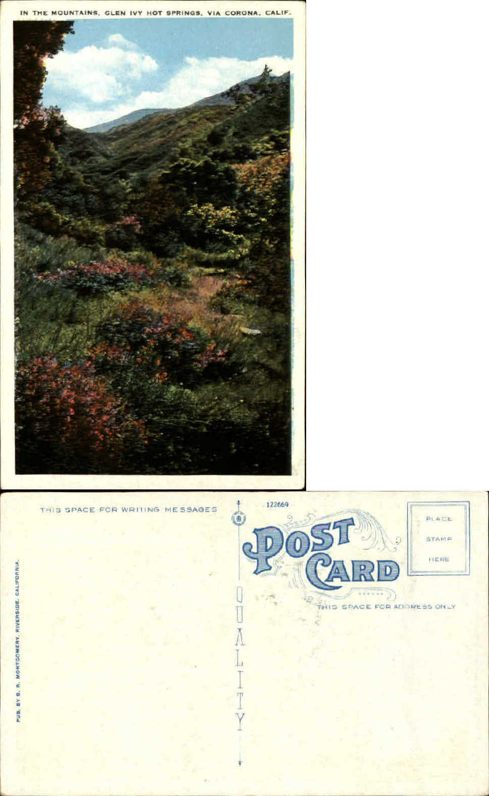 Mountains Glen Ivy Hot Springs Via Corona California CA unused old postcard