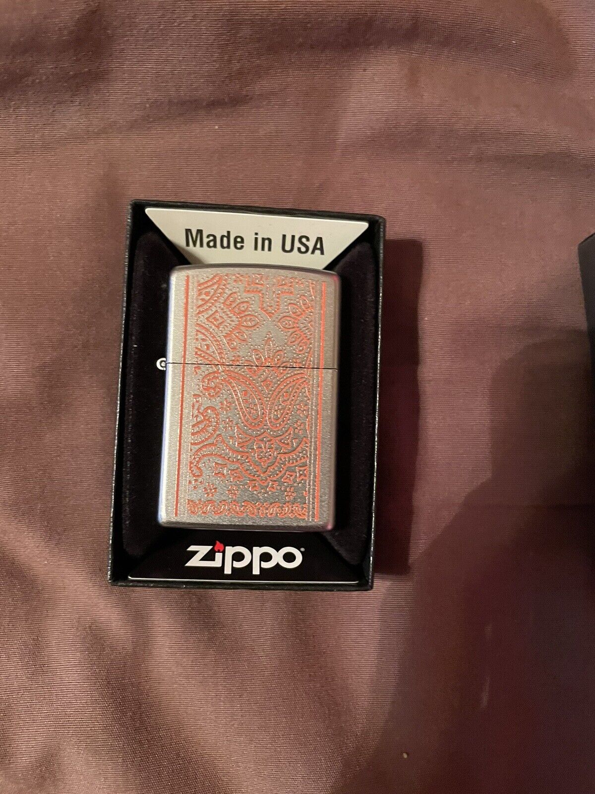 Nice Zippo #205 Orange Paisley in original box and unstruck New