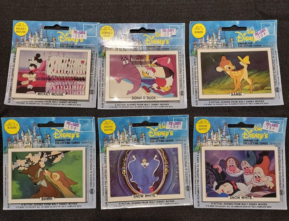 Vintage 1982 Walt Disneys Character Collecting Cards,Sealed, Mixed Lot Of 6 Pack
