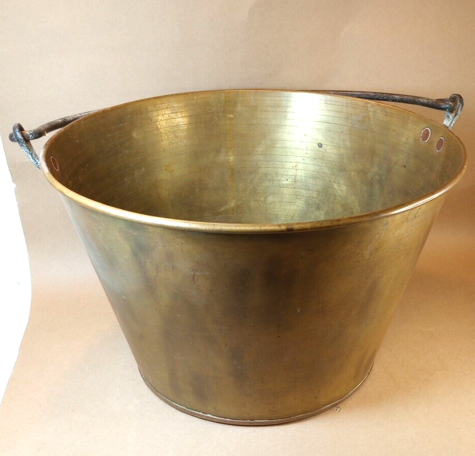 Antique Brass Bucket Copper Bottom W/ Iron Swing Handle 11\