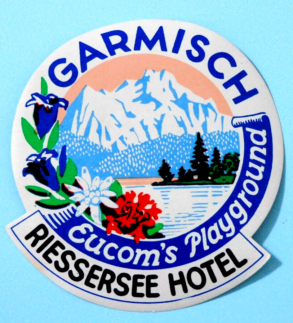 VINTAGE GARMISCH RIESSERSEE HOTEL LUGGAGE STICKER * GARMISCH, GERMANY