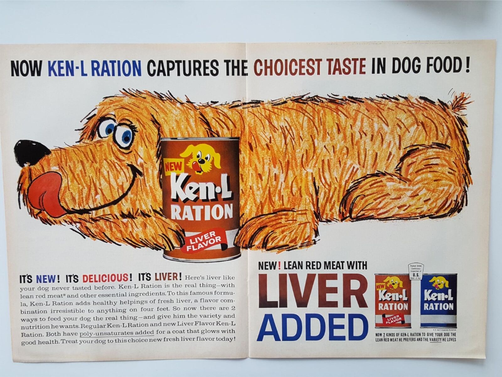 1963 Ken-L Ration Dog Food Liver Character Drawing Tongue Vtg Magazine Print Ad