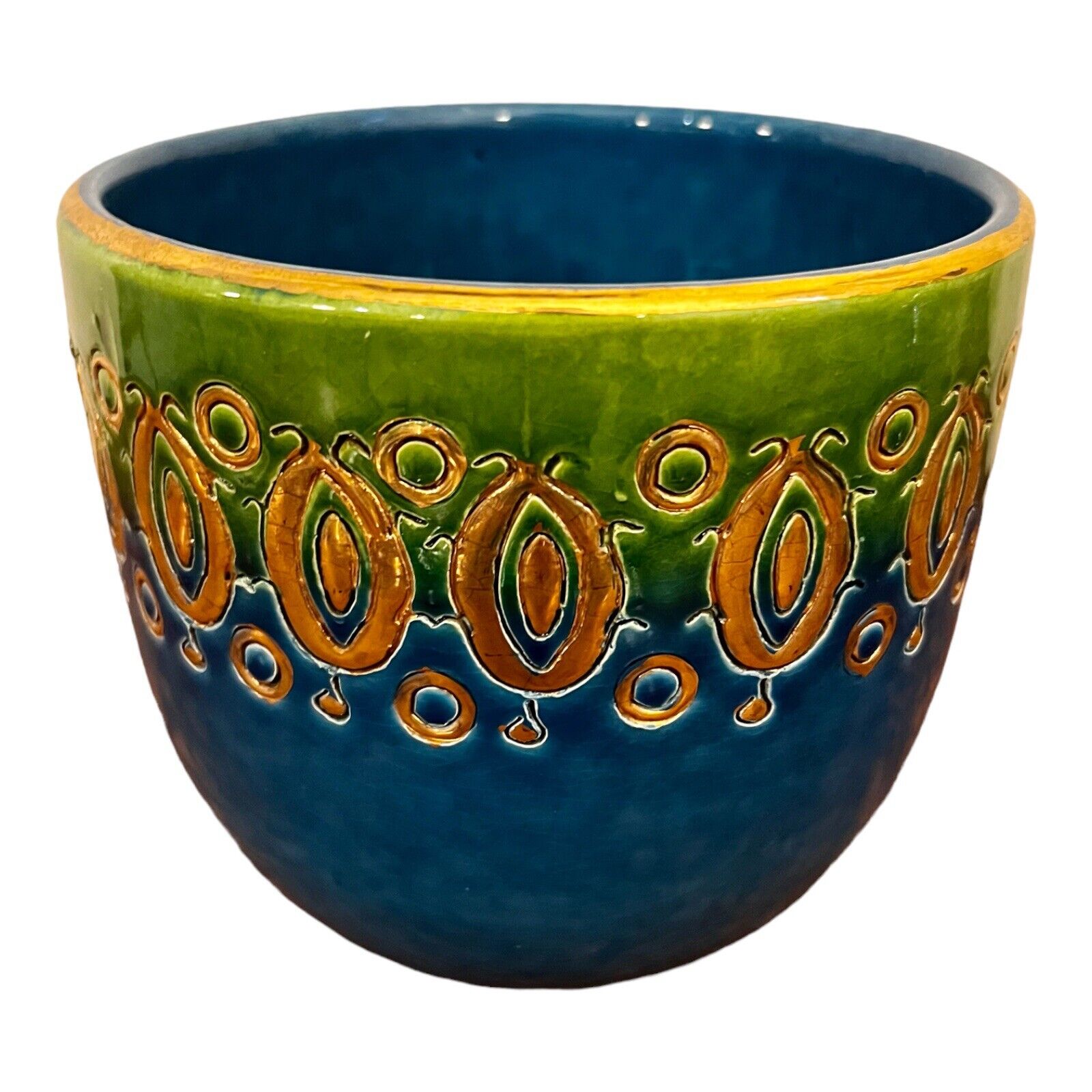 Vintage Aldo Londi Mid Century Blue and Green Vessel Vase Bowl