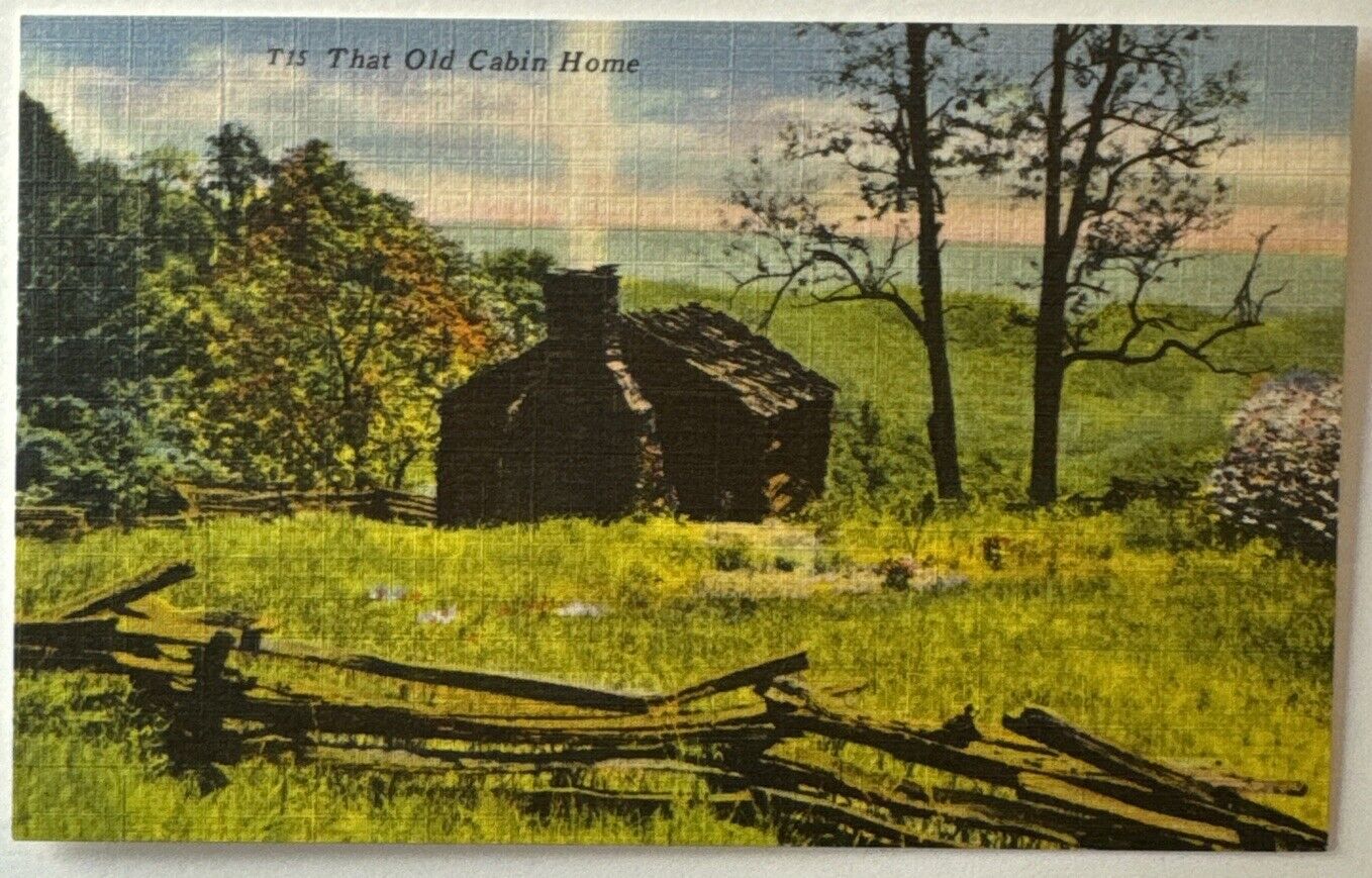 Vintage Postcard, c1946, That Old Cabin Home with Poem on Back, Linen, Unused