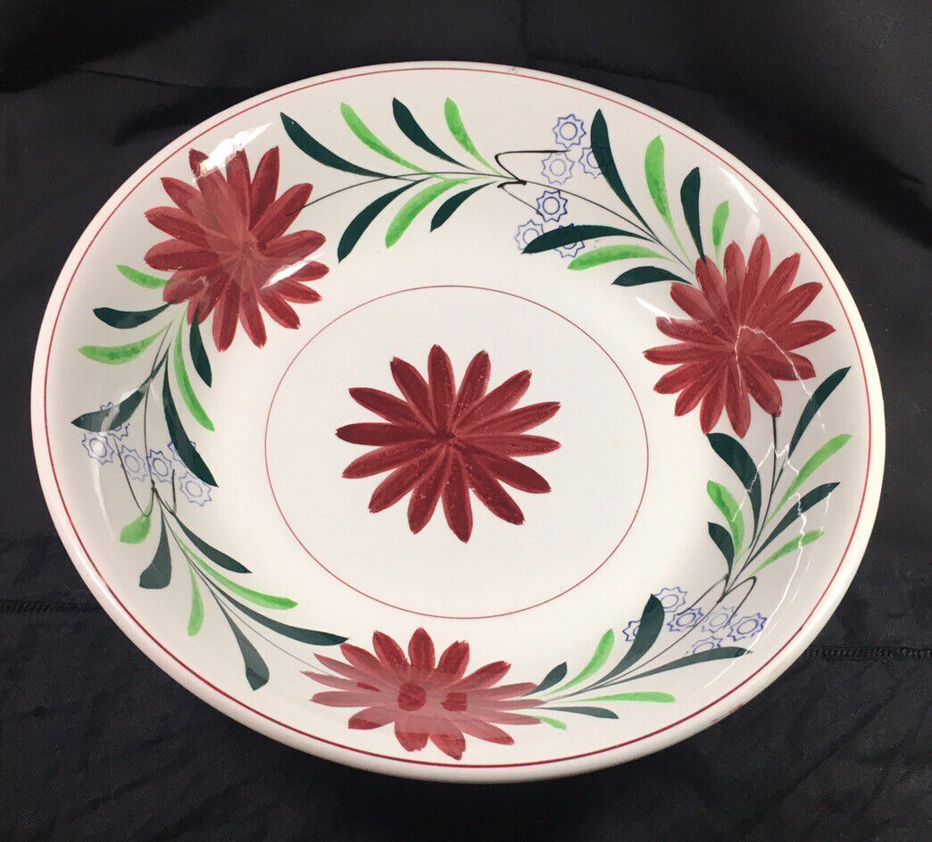 Large 12” Serving Bowl Hand Painted Japan Green And Red Oven Art deco style