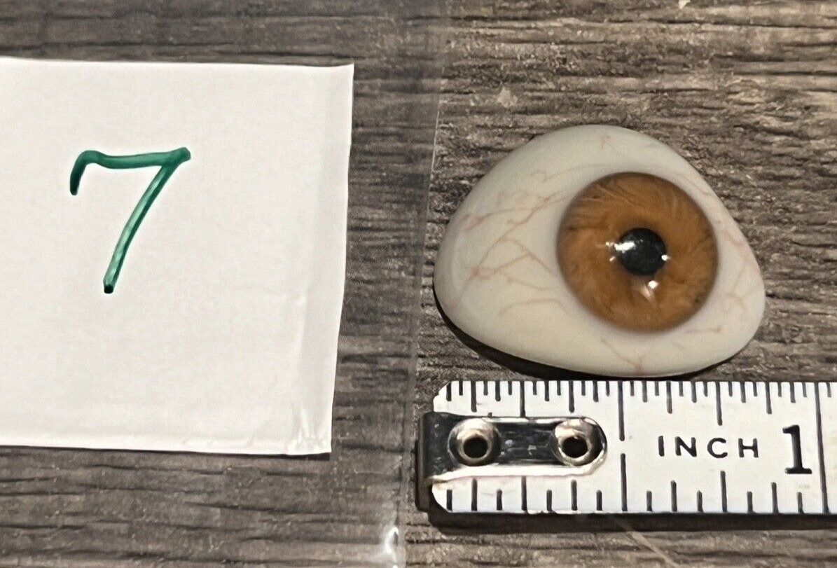 Antique Optometrist EyeBall Prosthetic Blown Glass Brownish yellow bloodshot #7