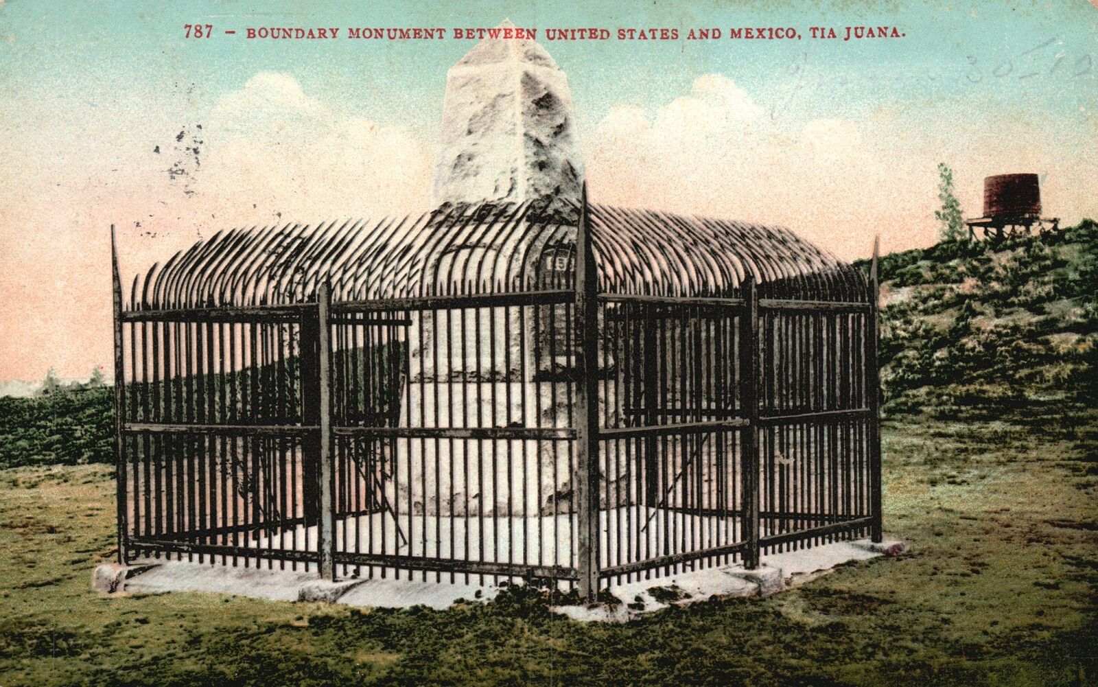 Boundary Monument United States & Mexico Tia Juana Mexico Vintage Postcard