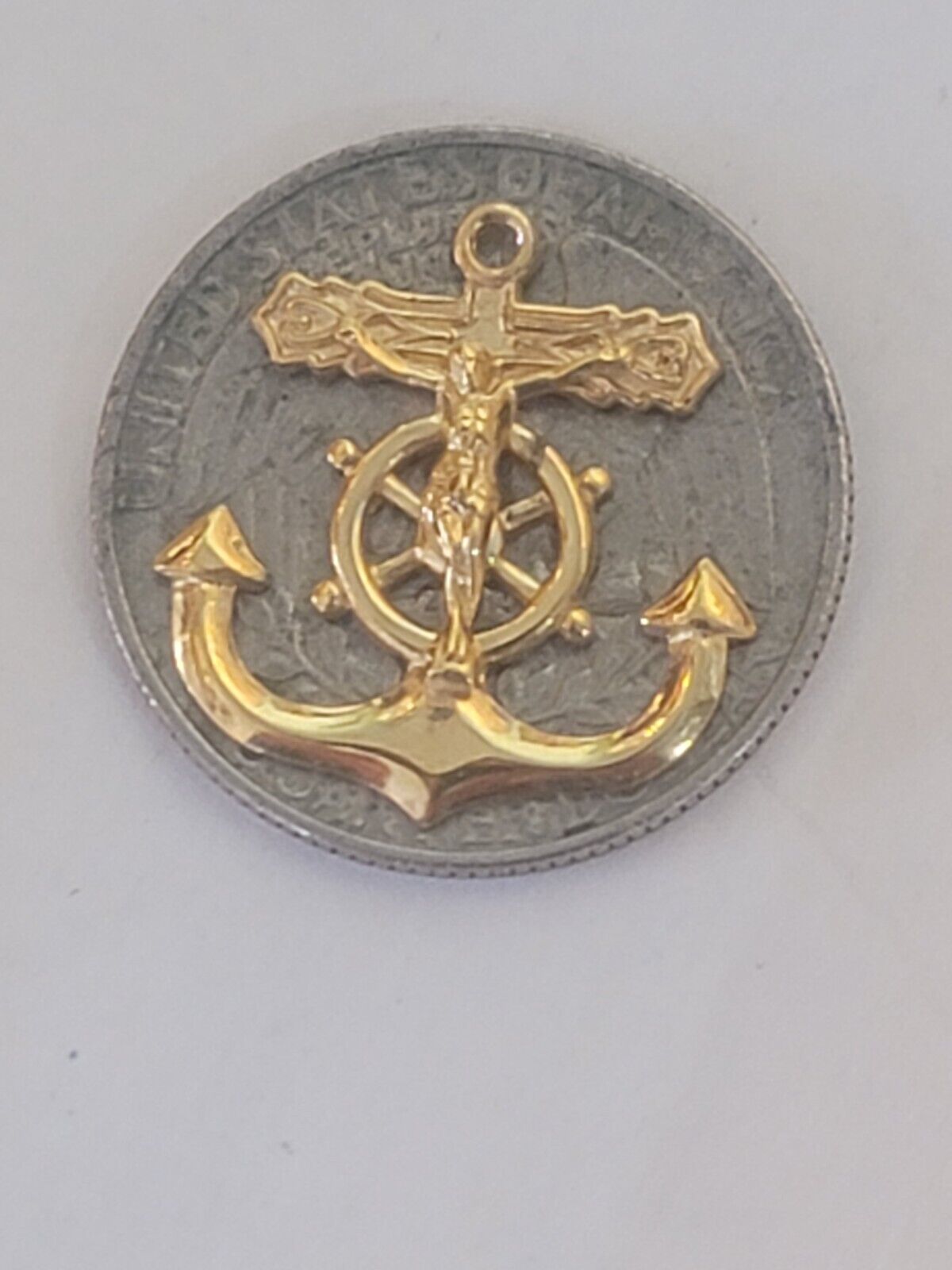 ORNATE 14 KT Gold Filled Sailors Cross Anchor Ships Wheel Pendant 20 MM A+