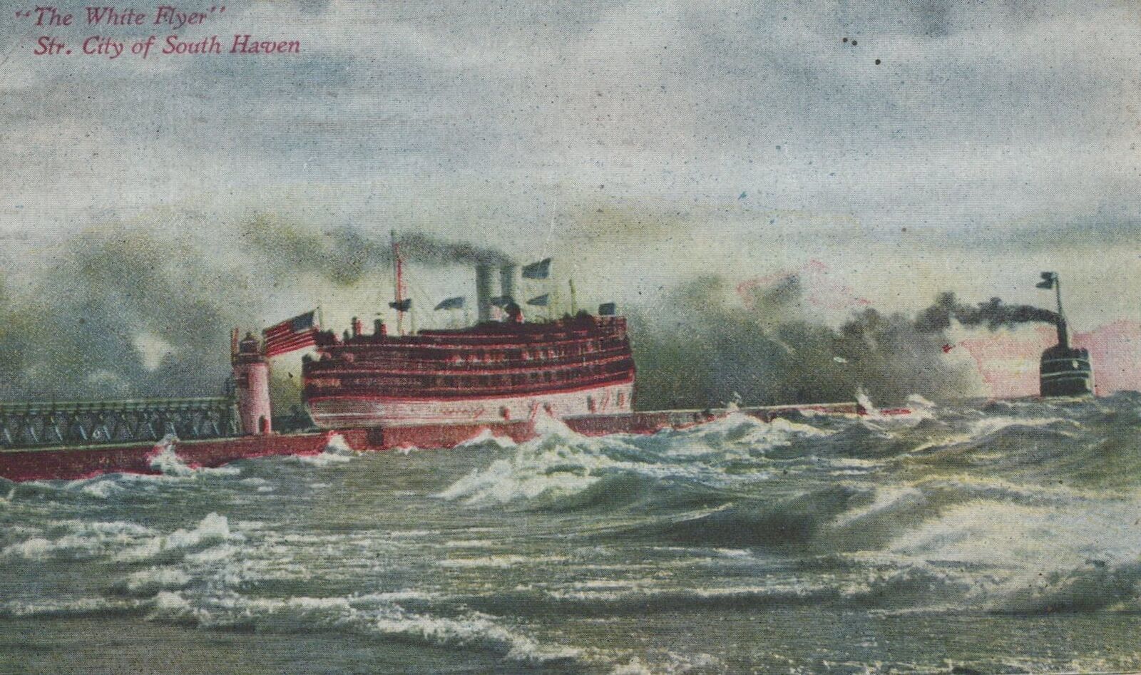 ZAYIX Postcard Great Lakes Steamer The White Flyer City South Haven Divided Back