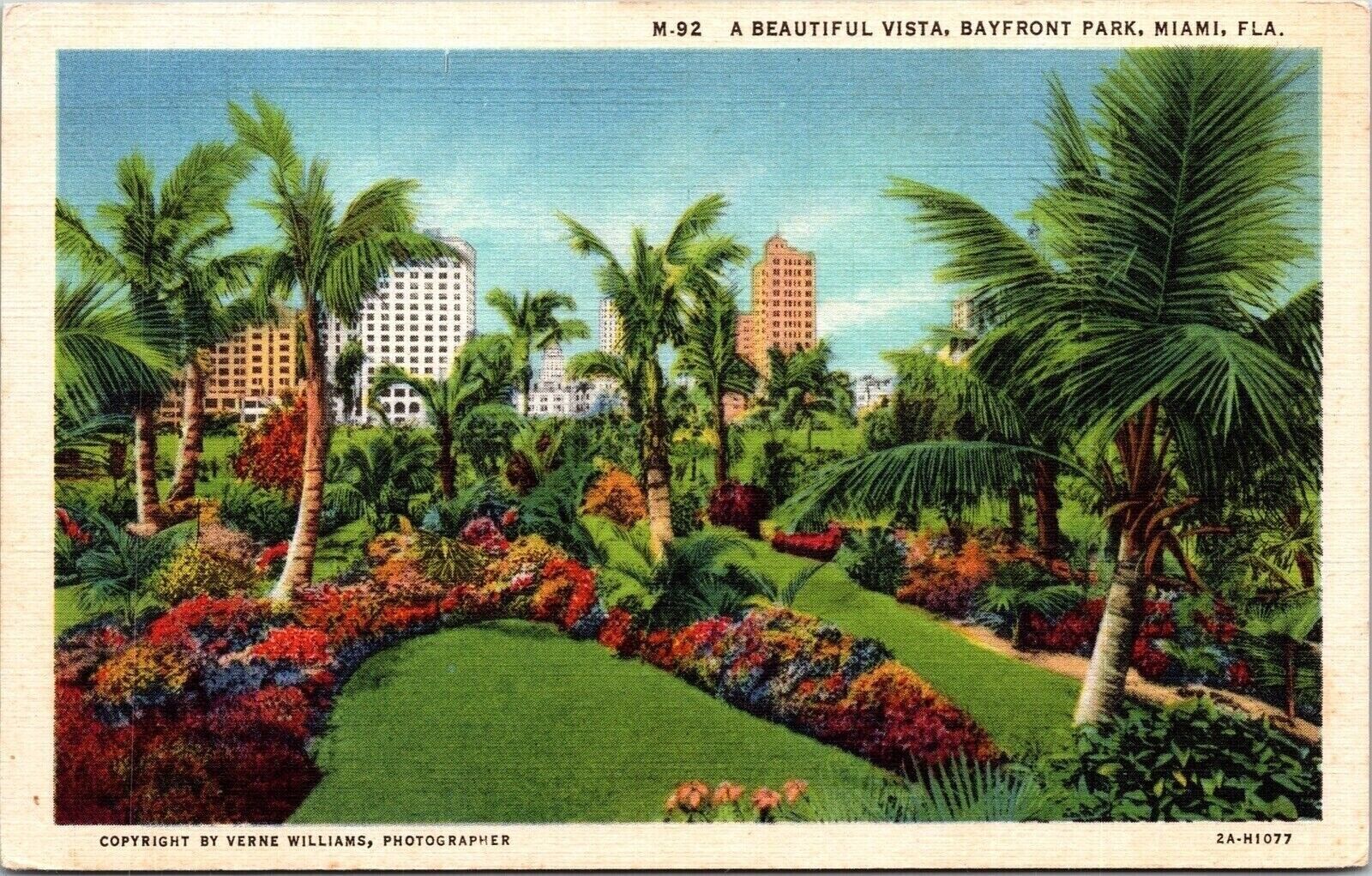 Vista Bayfront Park Miami FL Florida Linen Postcard VTG UNP Curt Teich Vintage