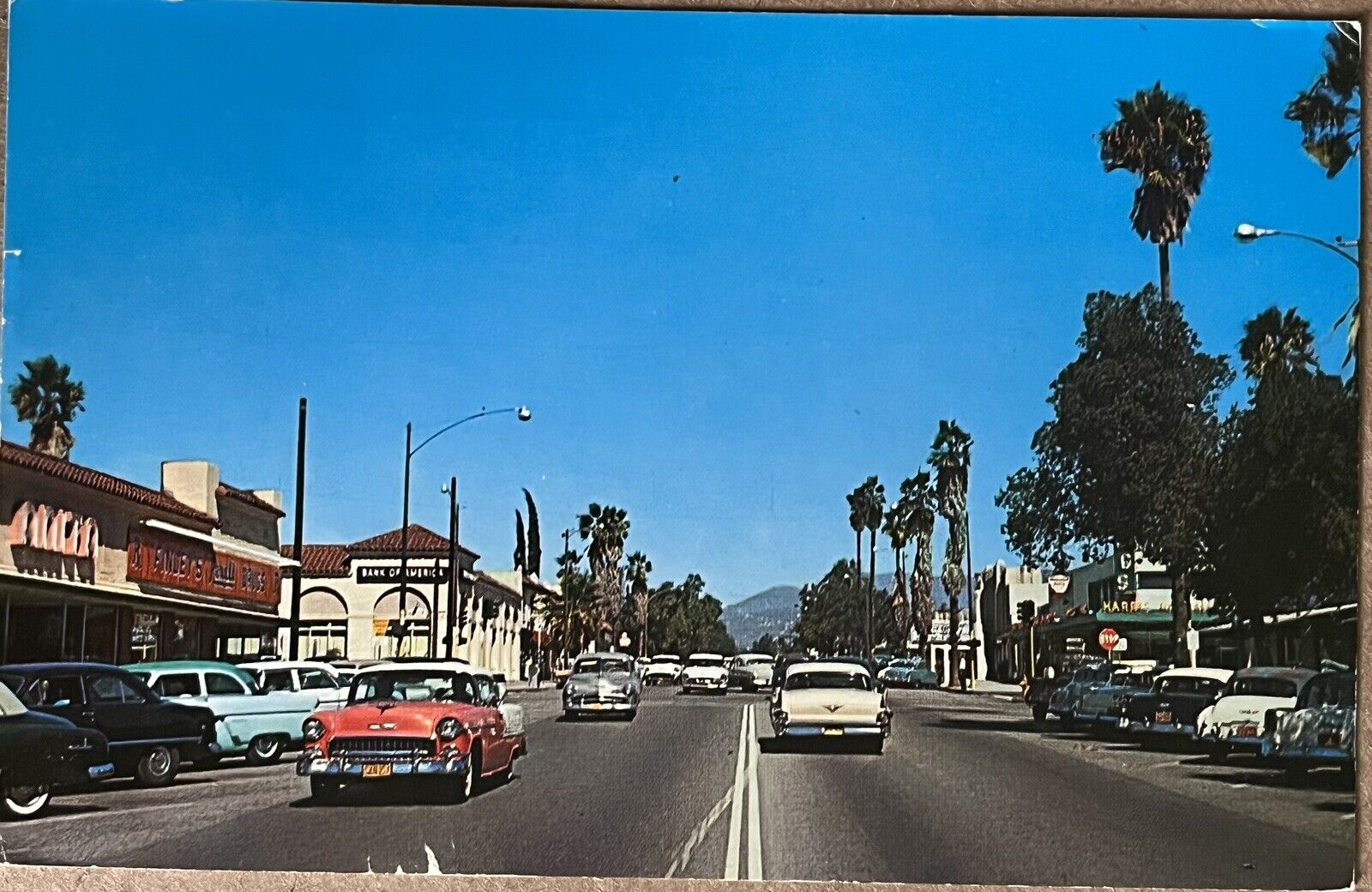 Fontana California Street Scene Sierra Ave Old Cars Vintage Postcard c1950