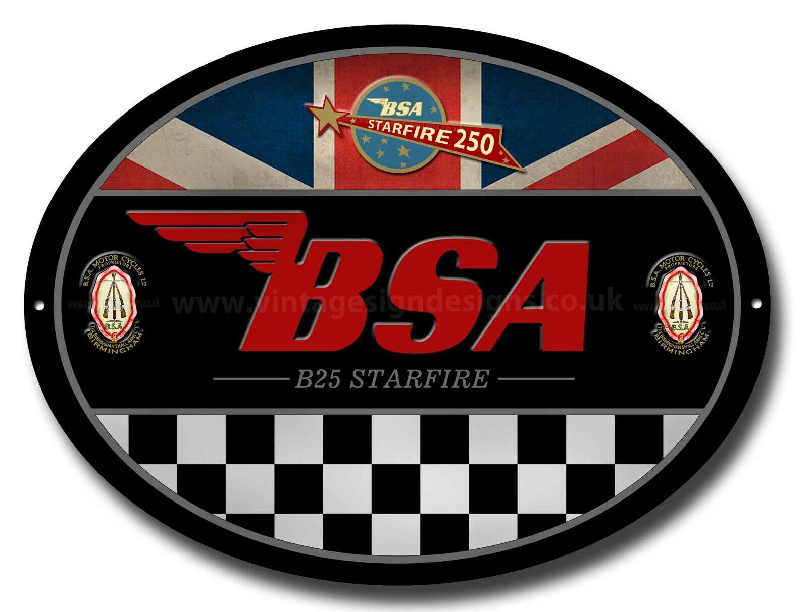 BSA B25 STARFIRE OVAL METAL SIGN.OFFICIALLY LICENSED B.S.A PRODUCT. © &™ BSA
