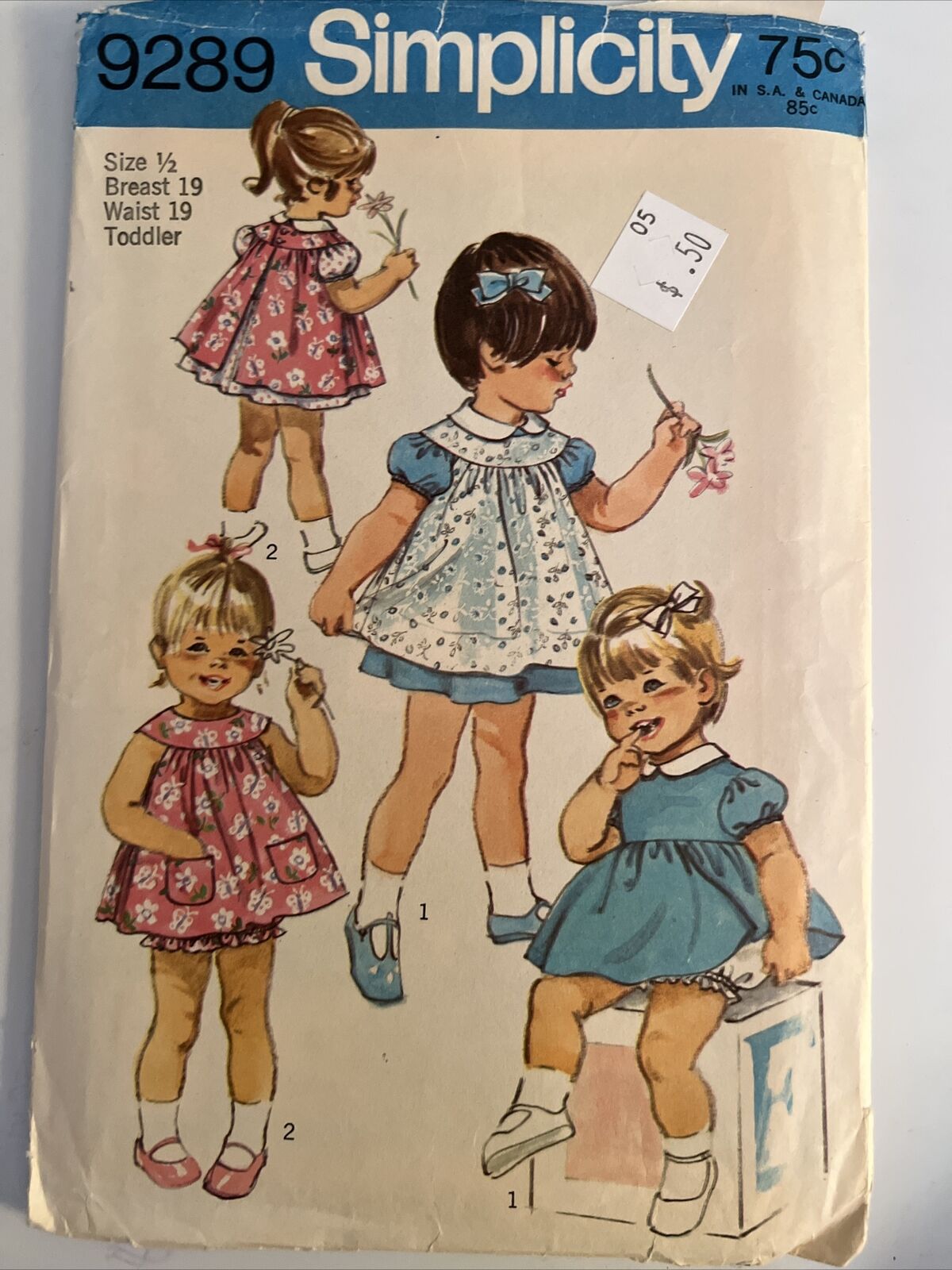 Vintage 1971 Simplicity 9289 Toddler Dress Pinafore Bloomers  1/2 Size Chest 19”