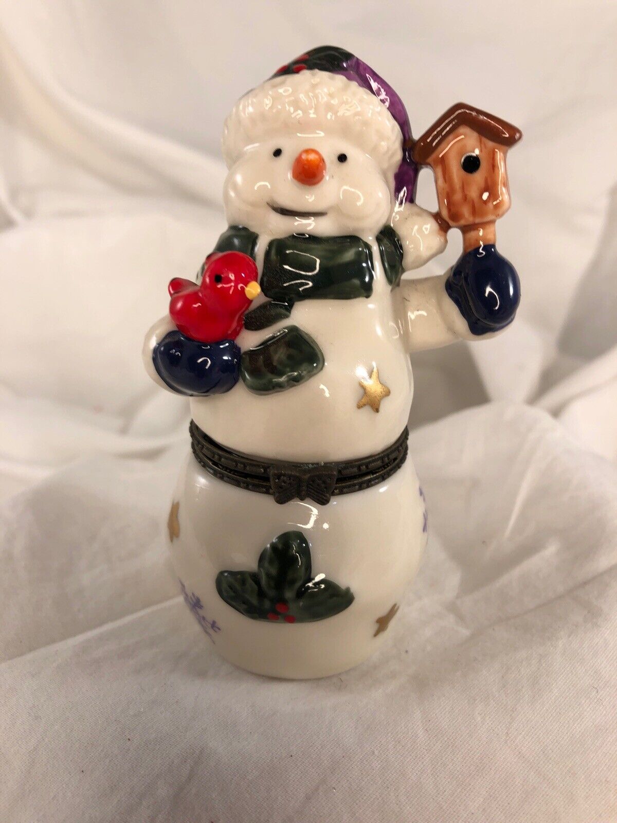 Christmas Figurine Trinket Treasure Box Ceramic Porcelain+surprise snowman flake