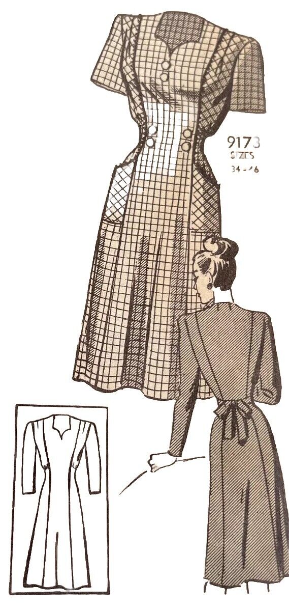 Vintage 1940s 1950s Marian Martin Princess Day Dress Sewing Pattern 9173 Sz 34
