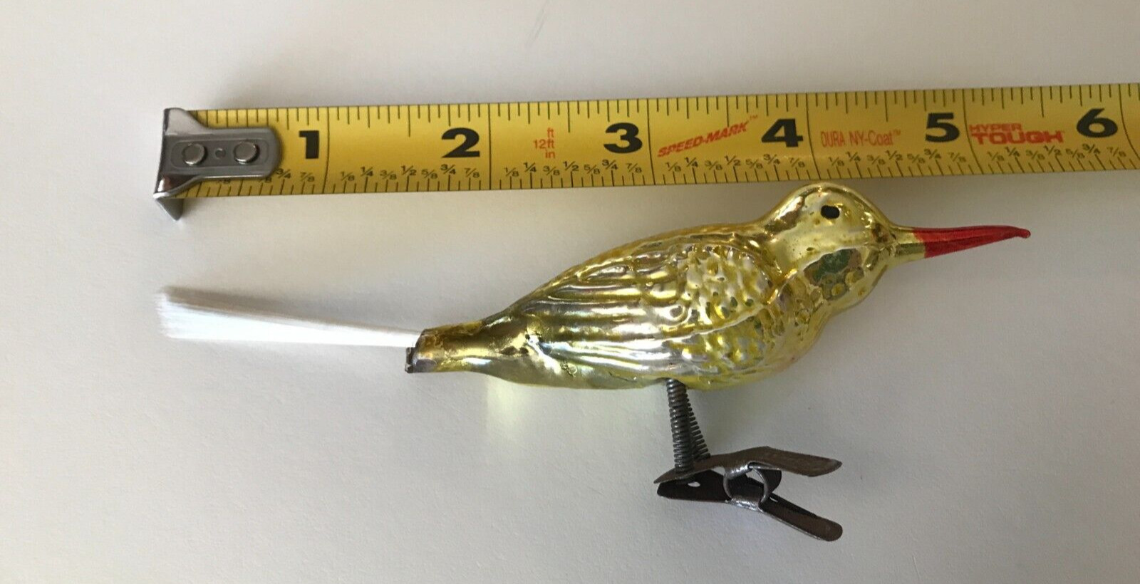 Antique Glass Humming Bird Clip Christmas Ornament Spun Glass Tail West Germany