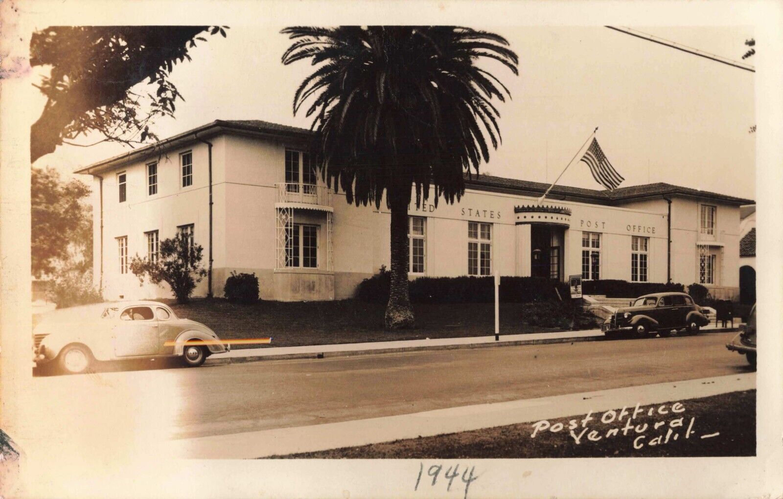 Post Office Ventura California CA Old Cars 1944 Real Photo RPPC