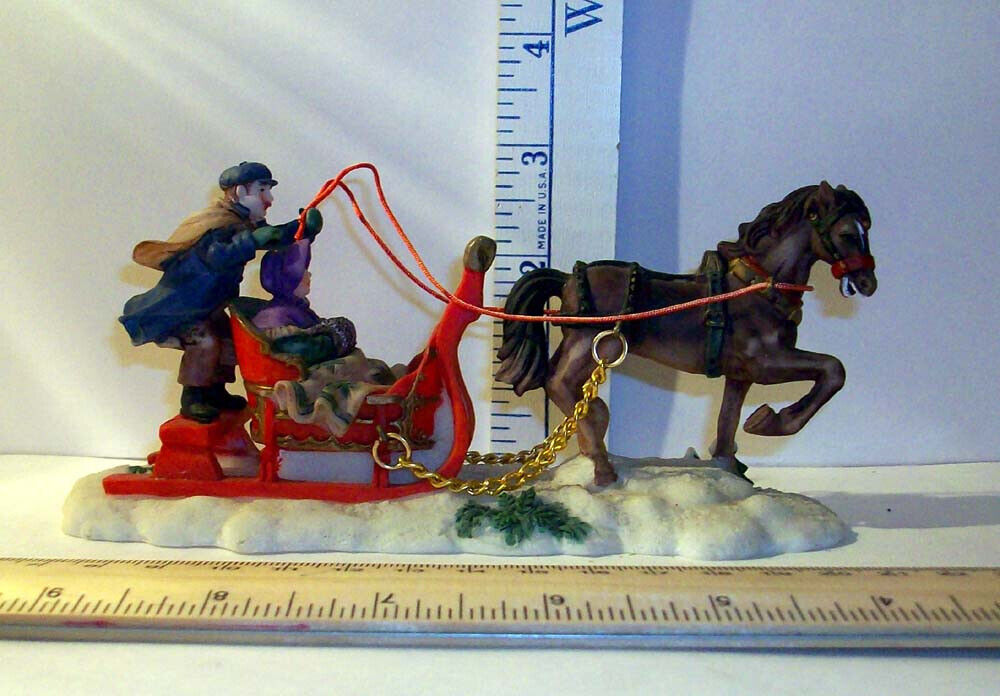 VTG O\'Well Resin Horse & Sled Carrying a Woman Winter Figurine Christmas Village