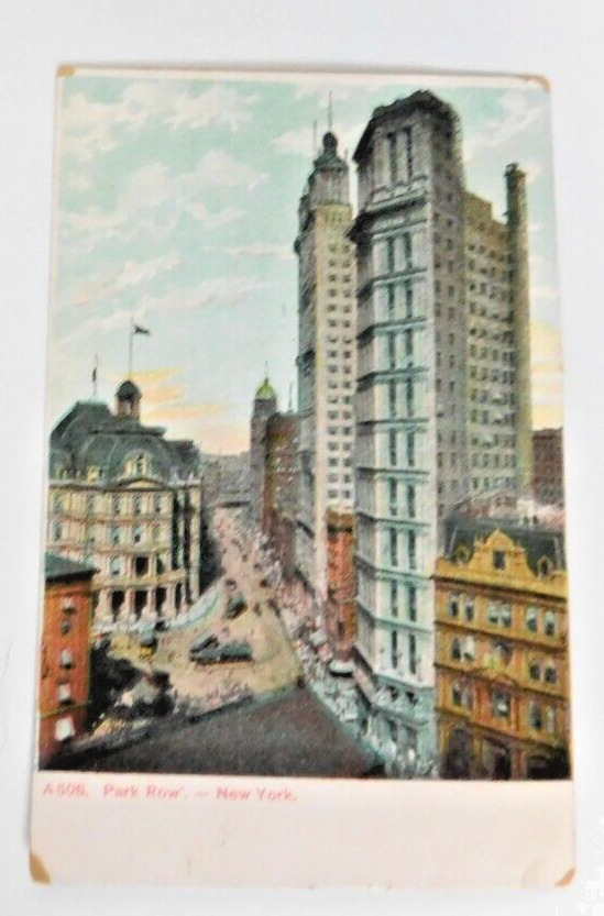 Wall Street Park Row New York City Trinity Church  Postcard Undivided Not Posted