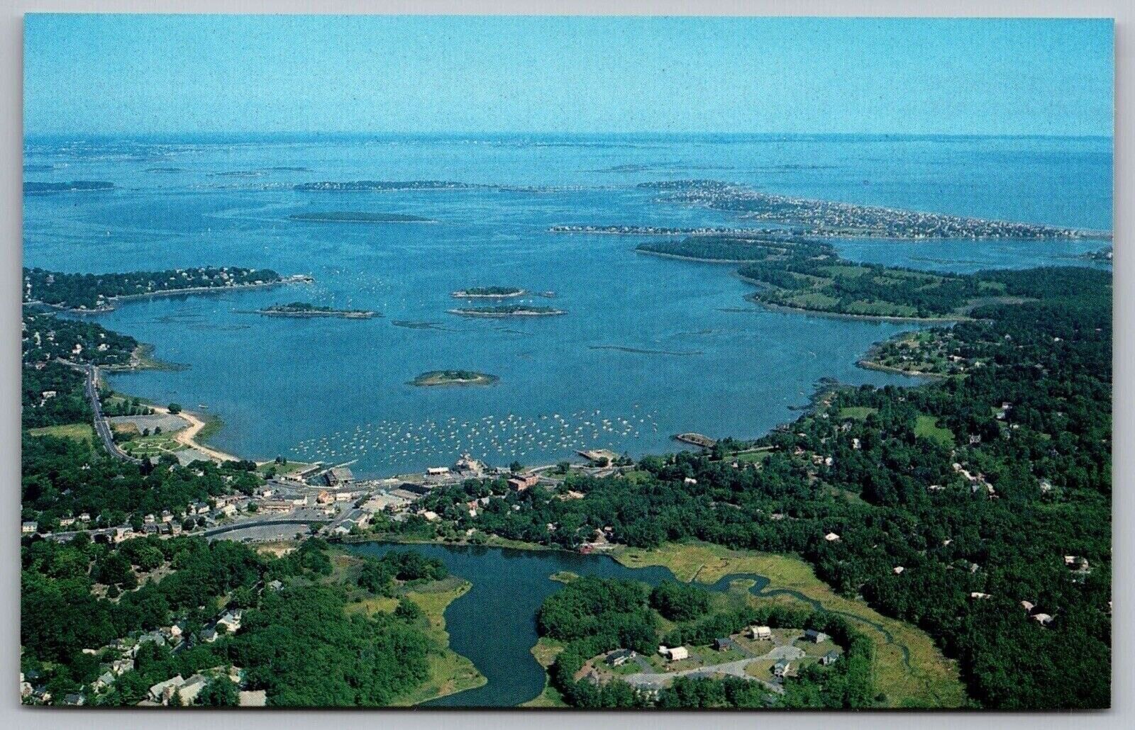 Hingham Harbor Hingham Massachusetts Scenic Aerial View Chrome Postcard