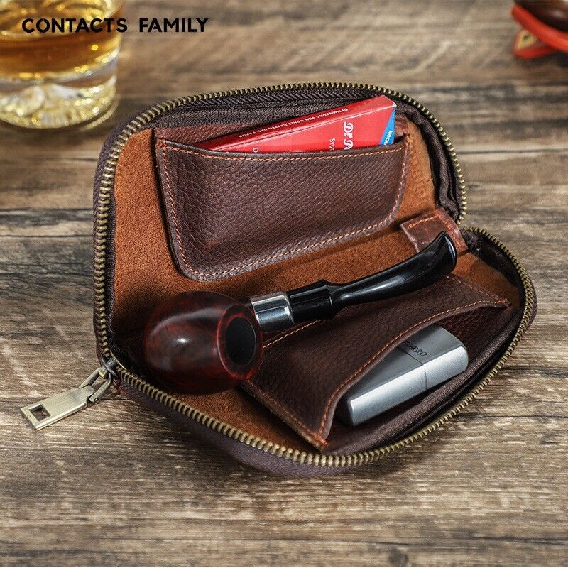 Portable Genuine Leather Travel Pipe Pouch Holder Storage Bag Carry Case